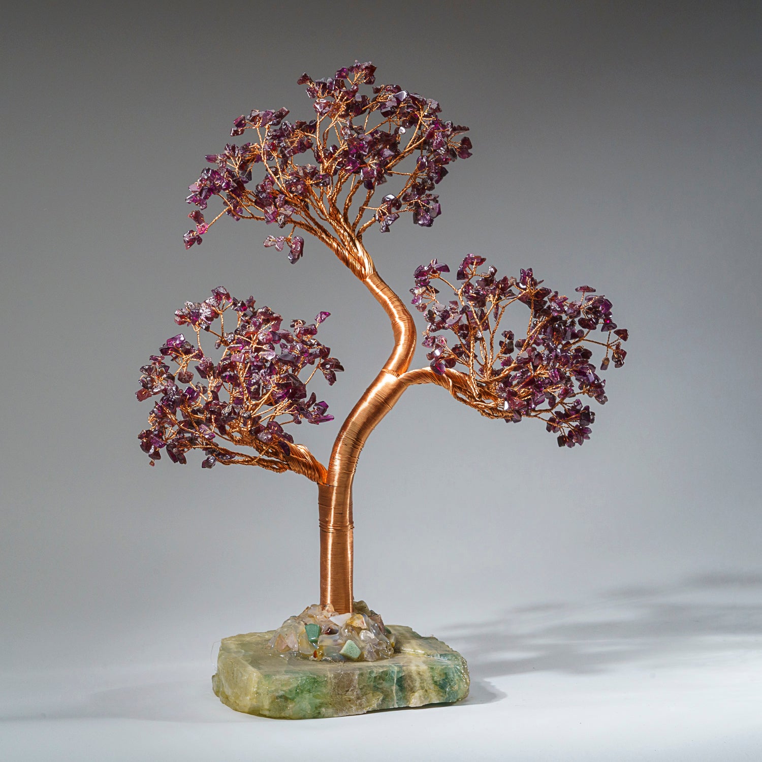 Genuine Garnet Bonsai Gemstone Tree on Fluorite Base (12”)