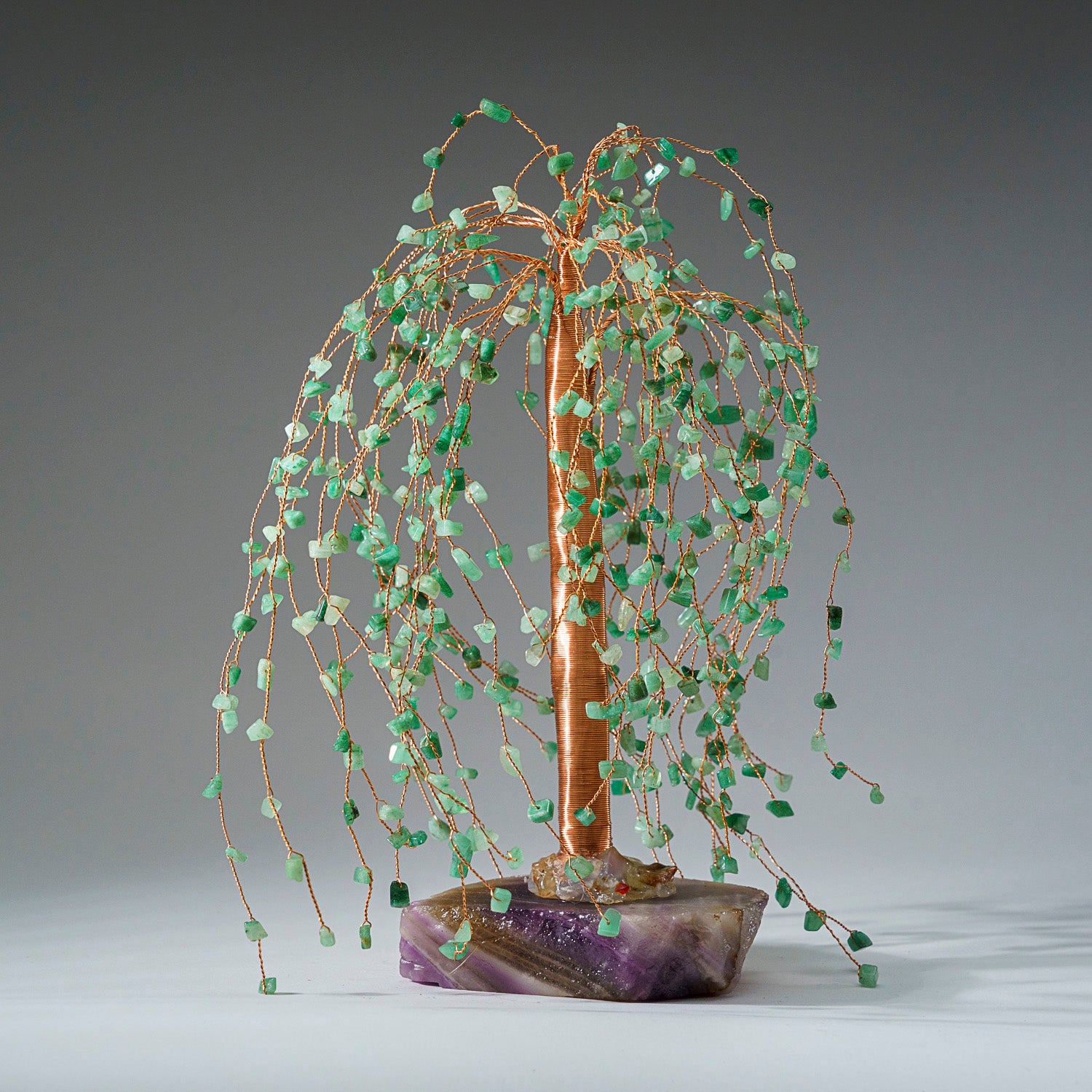 Genuine Green Aventurine Gemstone Willow Tree on Fluorite Base (12”)