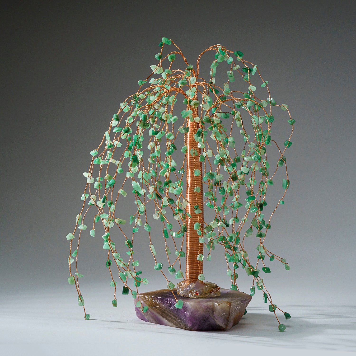 Genuine Green Aventurine Gemstone Willow Tree on Fluorite Base (12”)