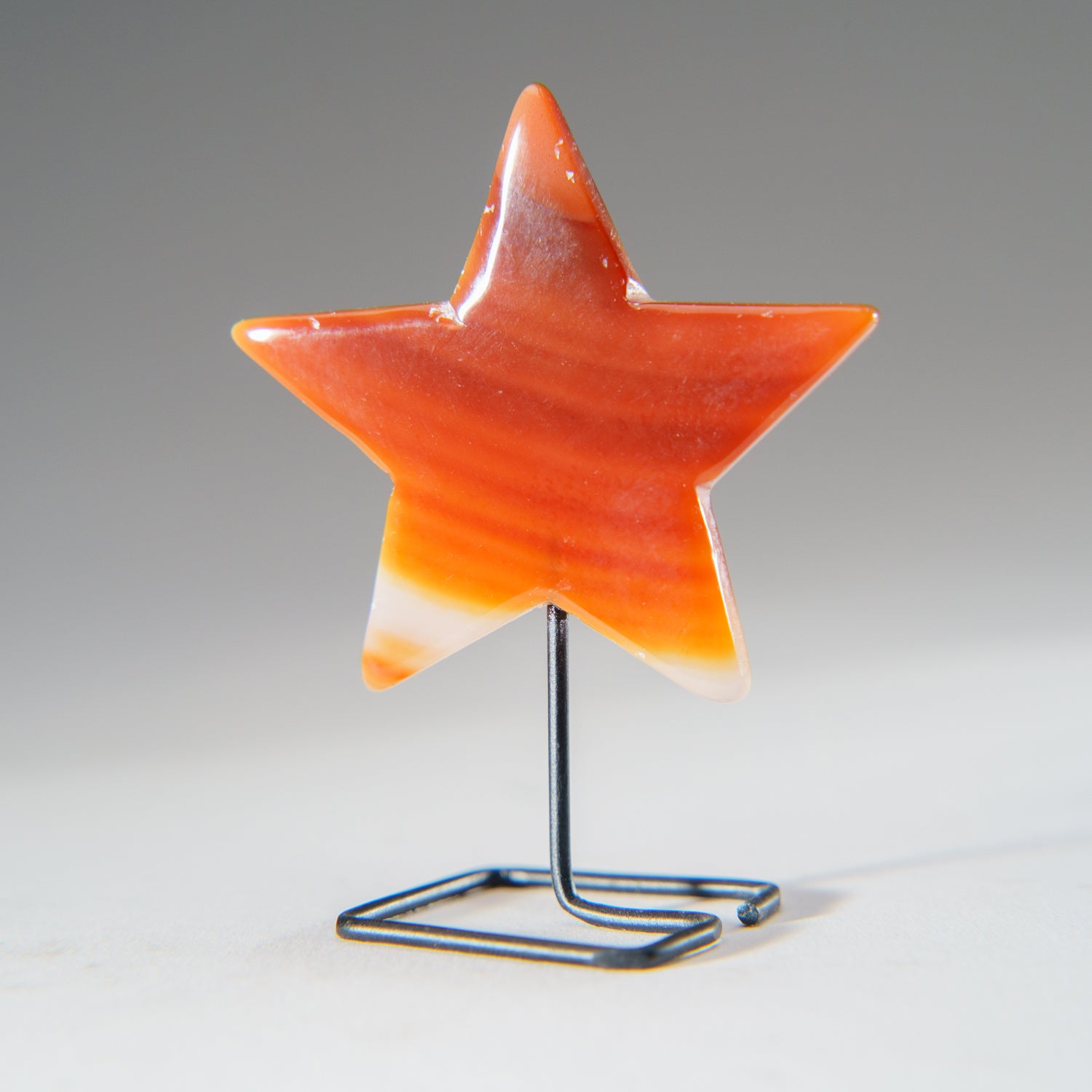 Polished Carnelian Agate Star on Custom Metal Stand (30 grams)