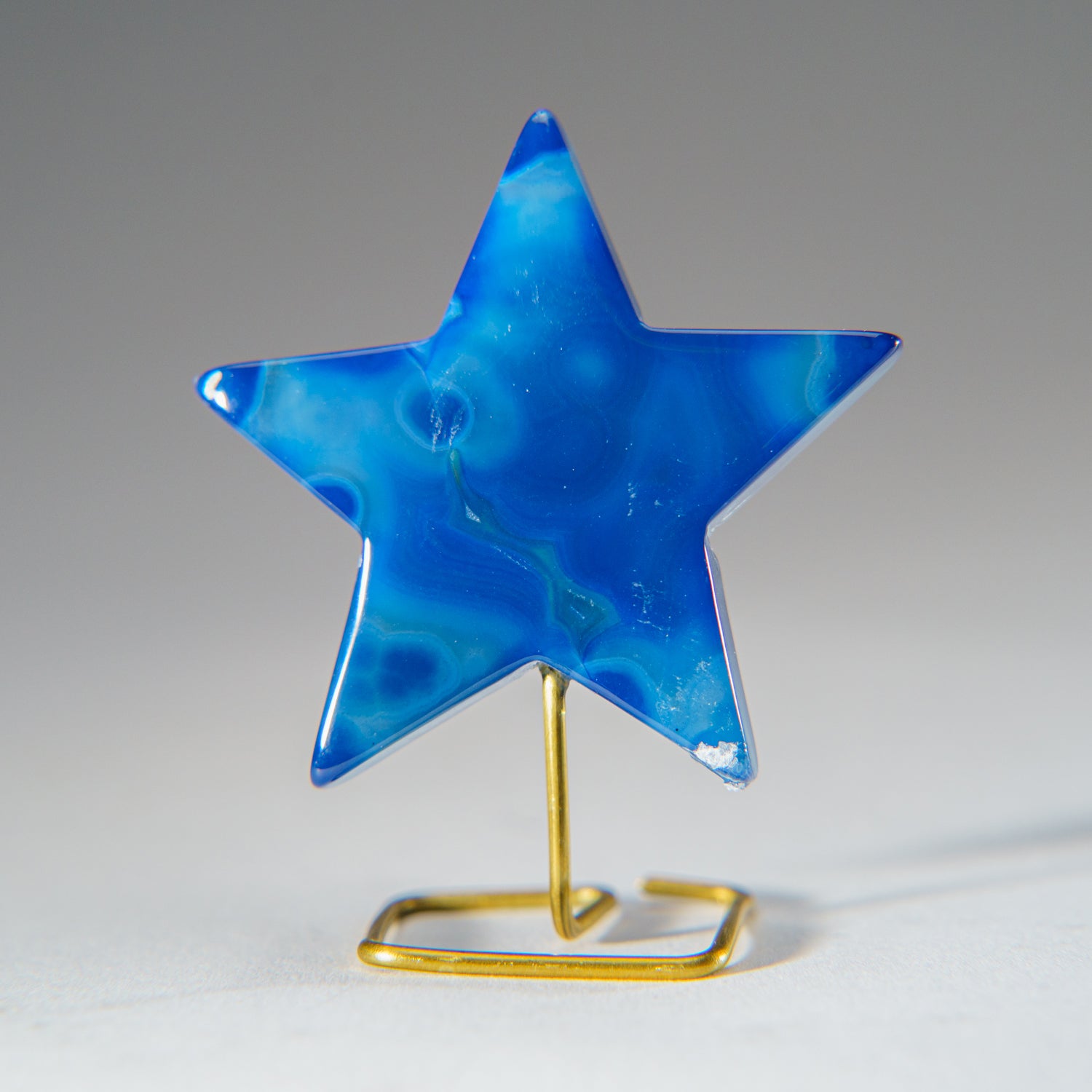 Polished Blue Agate Star on Custom Metal Stand (40 grams)