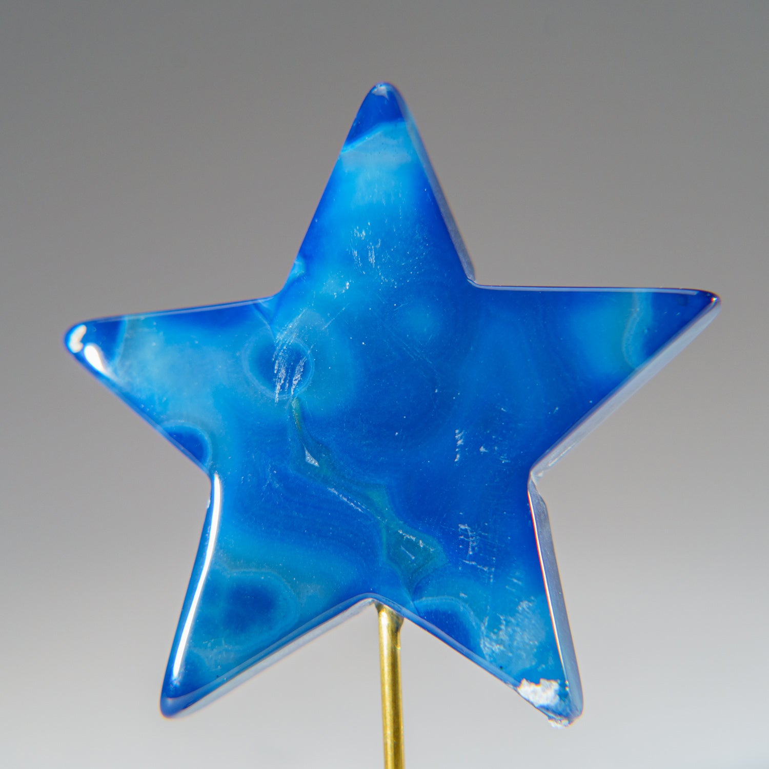 Polished Blue Agate Star on Custom Metal Stand (40 grams)