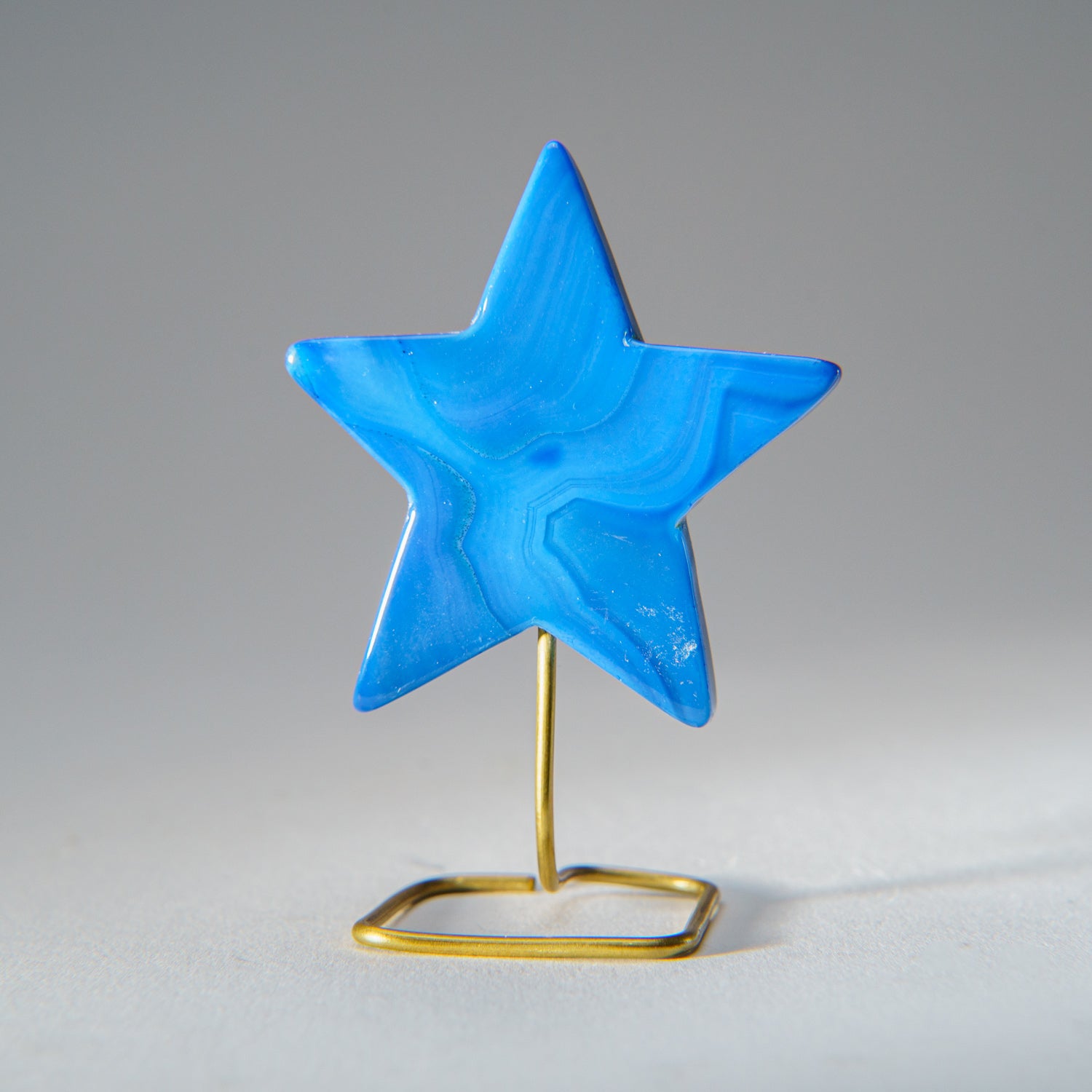 Polished Blue Agate Star on Custom Metal Stand (30 grams)