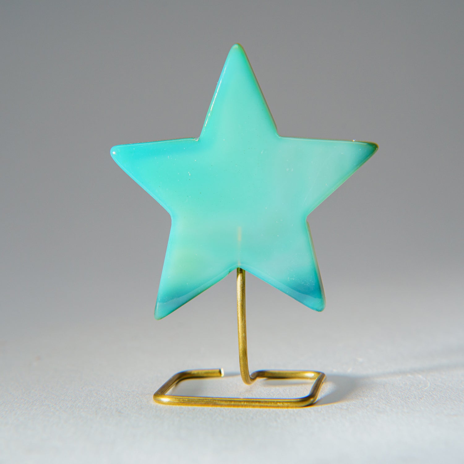 Polished Green Agate Star on Custom Metal Stand (35.7 grams)