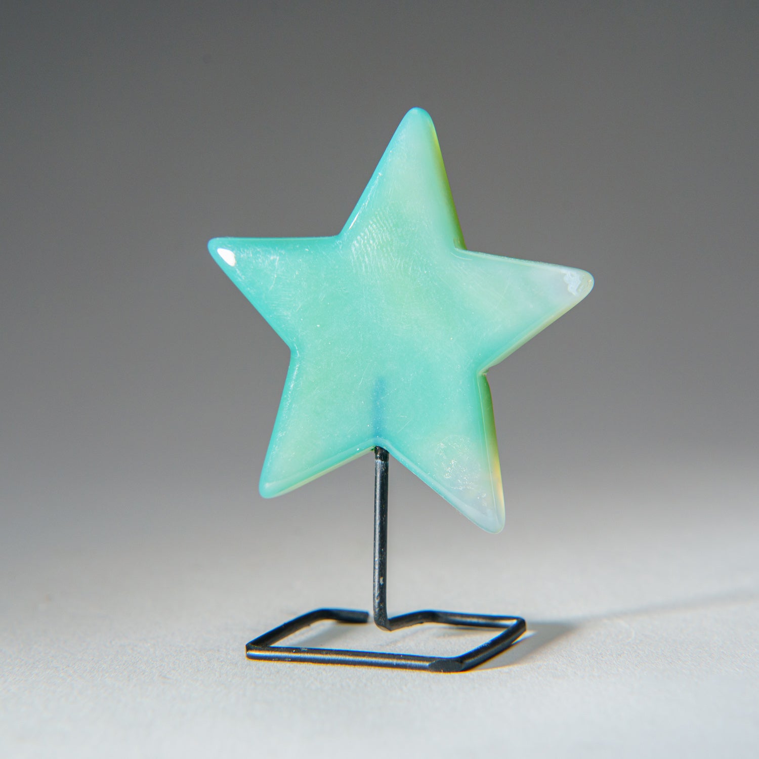 Polished Green Agate Star on Custom Metal Stand (33.6 grams)