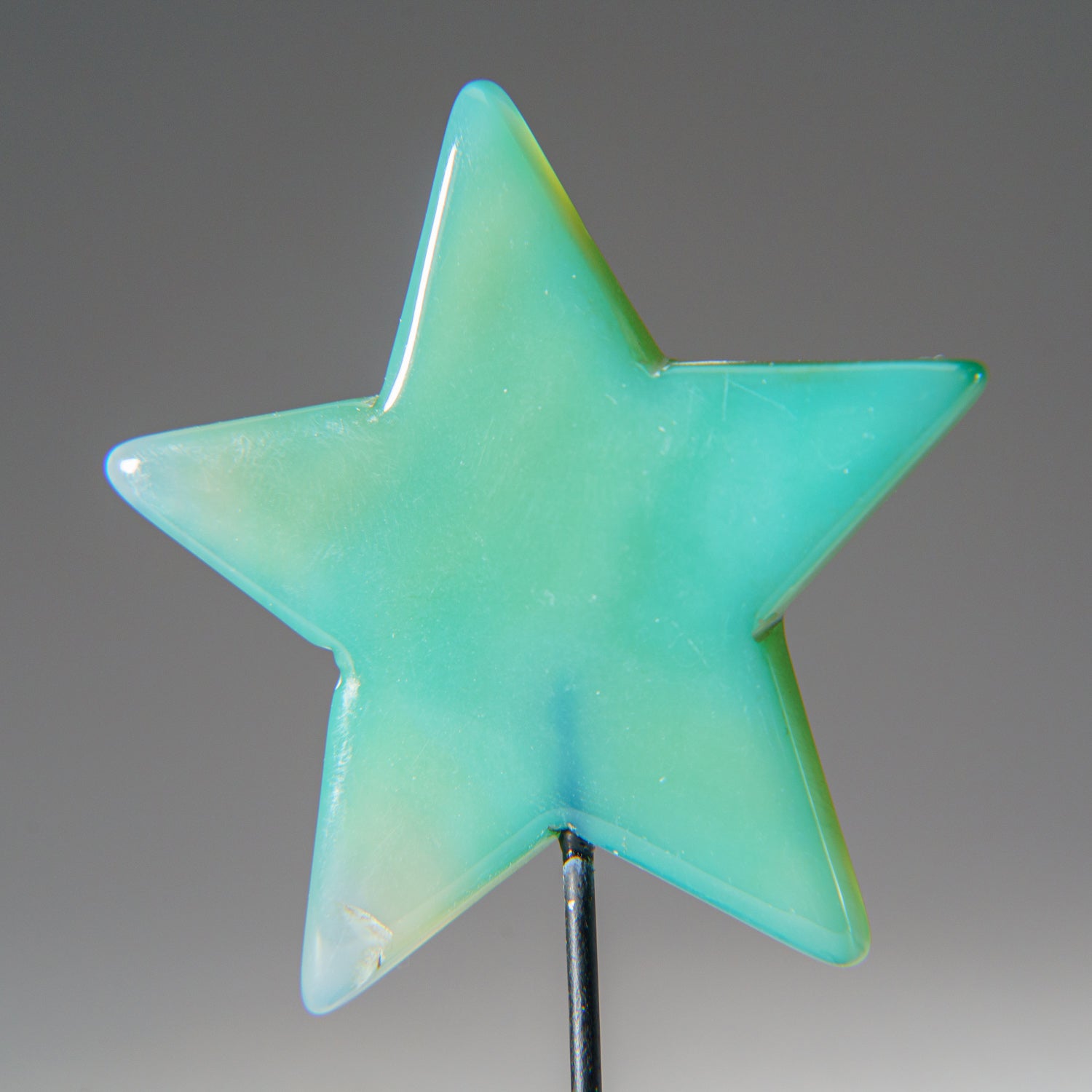 Polished Green Agate Star on Custom Metal Stand (33.6 grams)