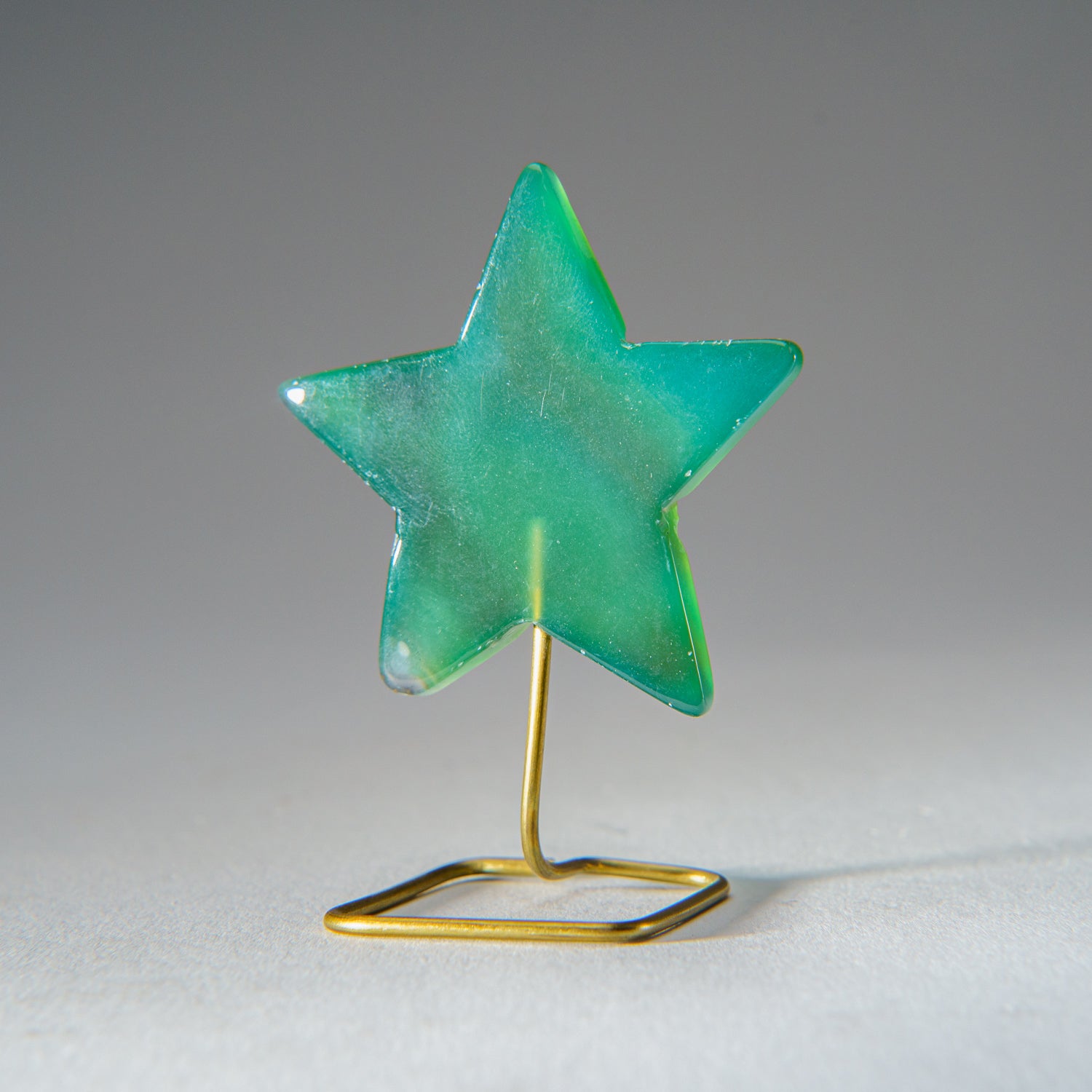 Polished Green Agate Star on Custom Metal Stand (27.9 grams)