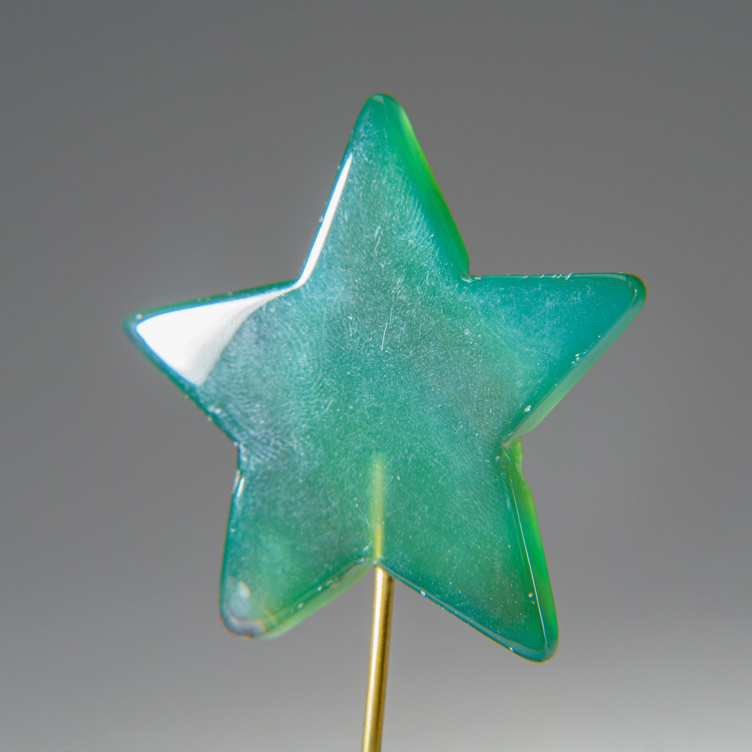 Polished Green Agate Star on Custom Metal Stand (27.9 grams)