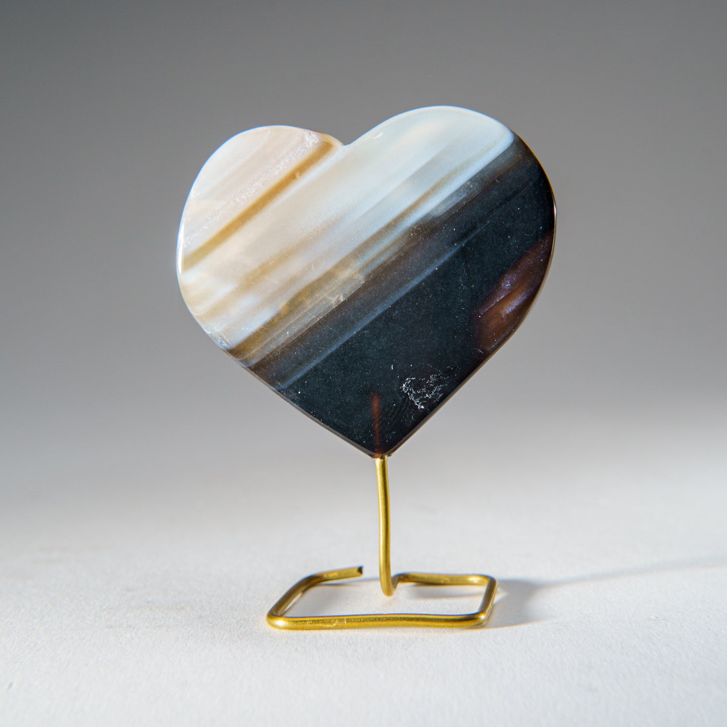 Polished Banded Agate Heart on Custom Metal Stand (42.4 grams)