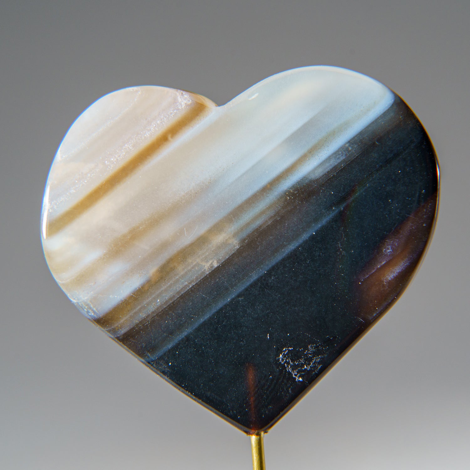 Polished Banded Agate Heart on Custom Metal Stand (42.4 grams)