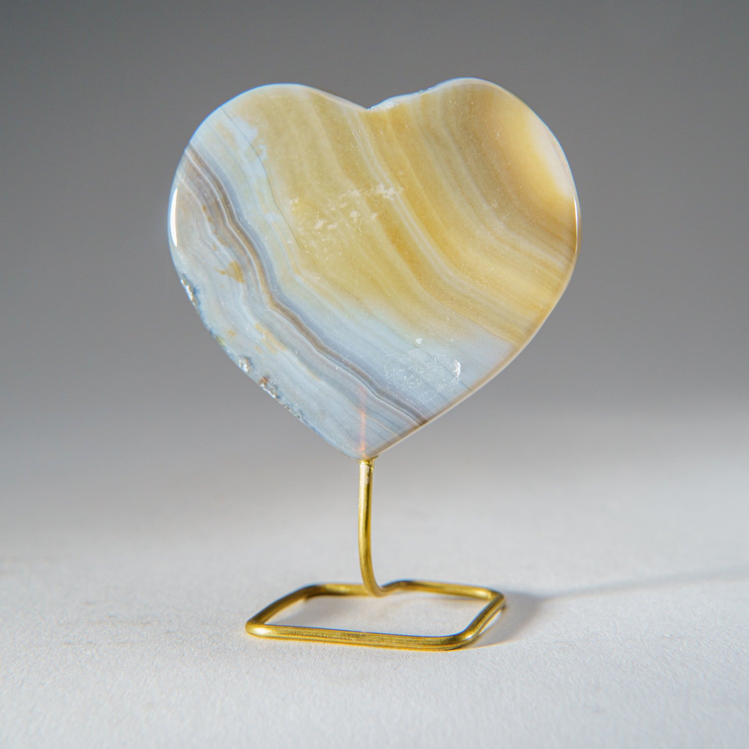 Polished Banded Agate Heart on Custom Metal Stand (48 grams)