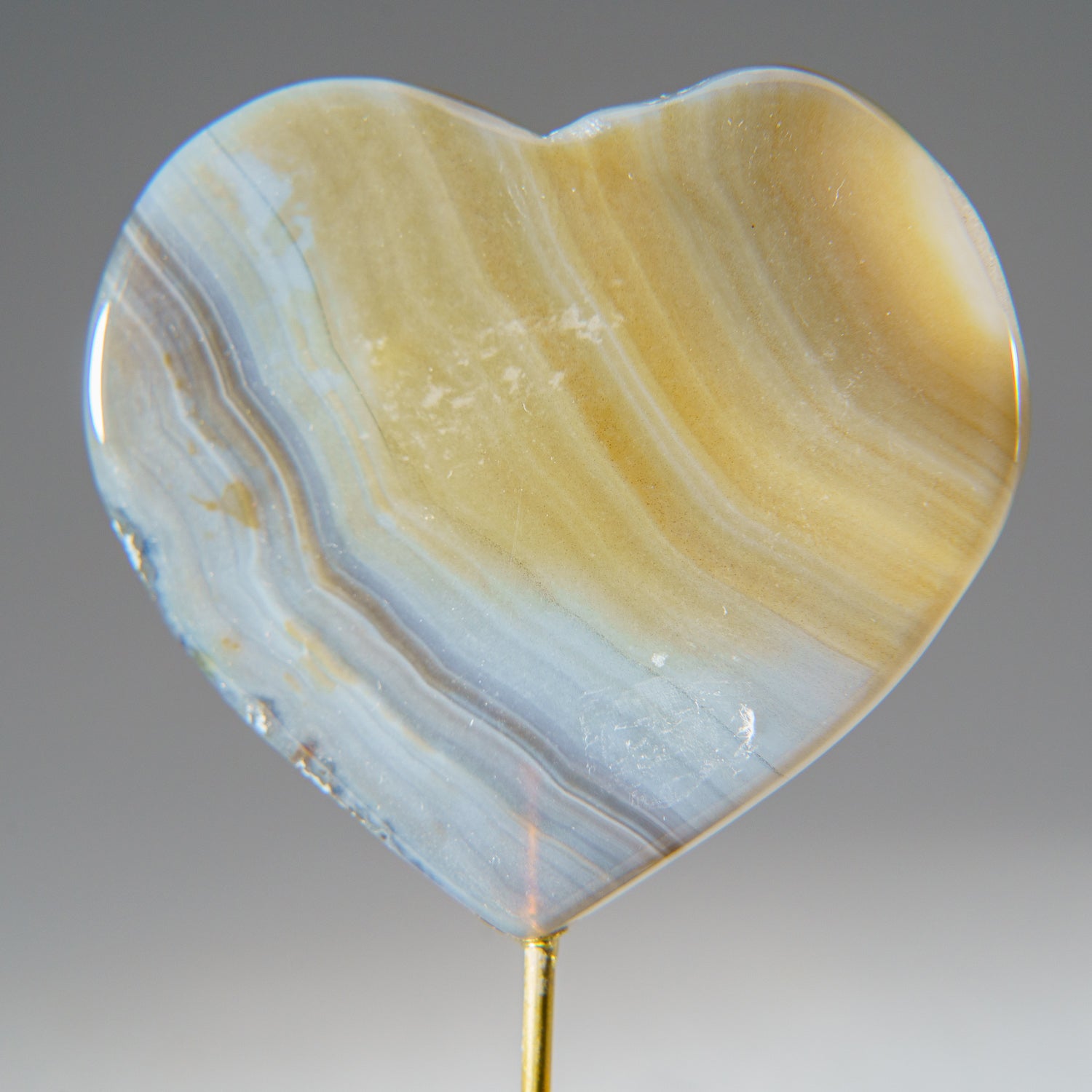 Polished Banded Agate Heart on Custom Metal Stand (48 grams)