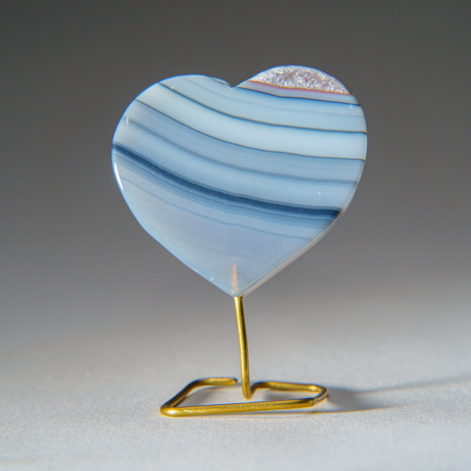 Polished Banded Agate Heart on Custom Metal Stand (58.3 grams)