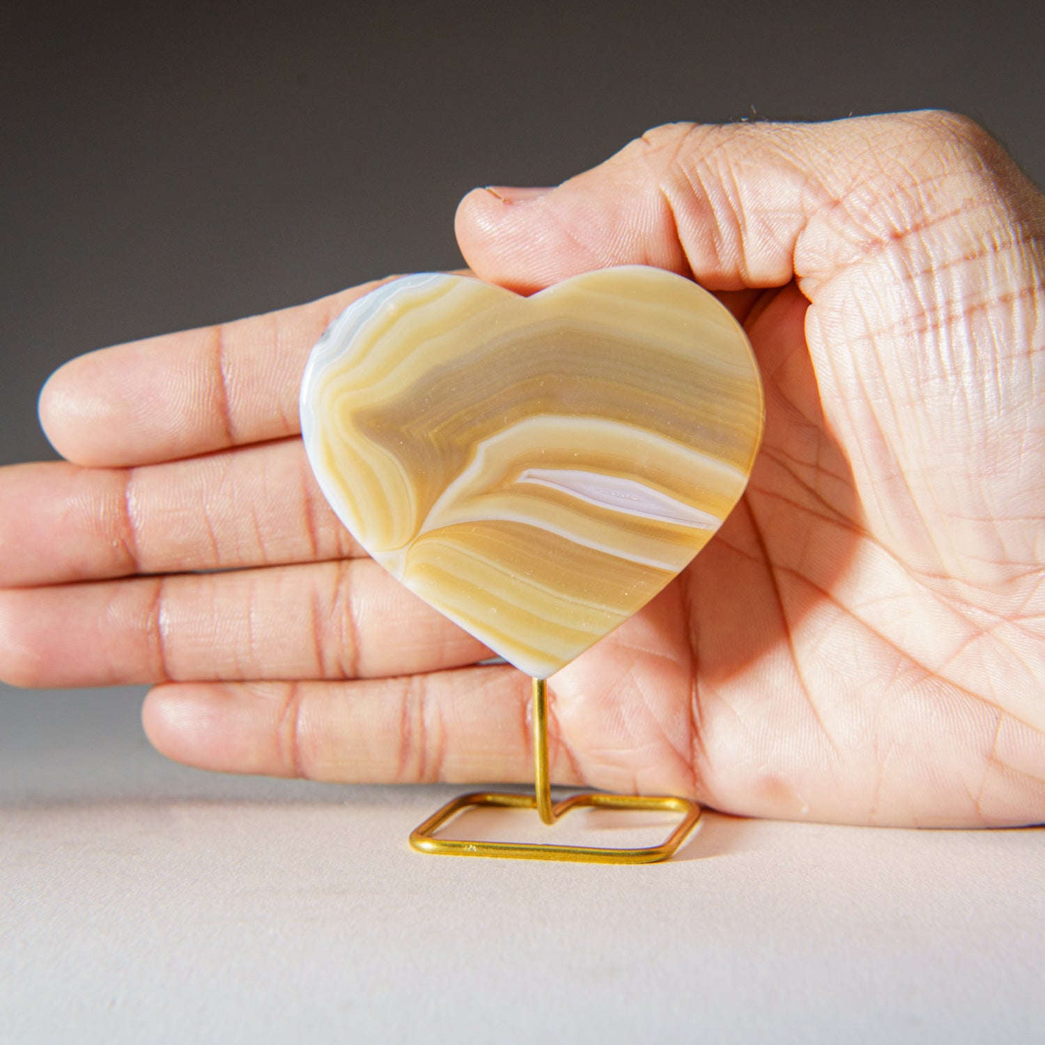 Polished Banded Agate Heart on Custom Metal Stand (45.7 grams)