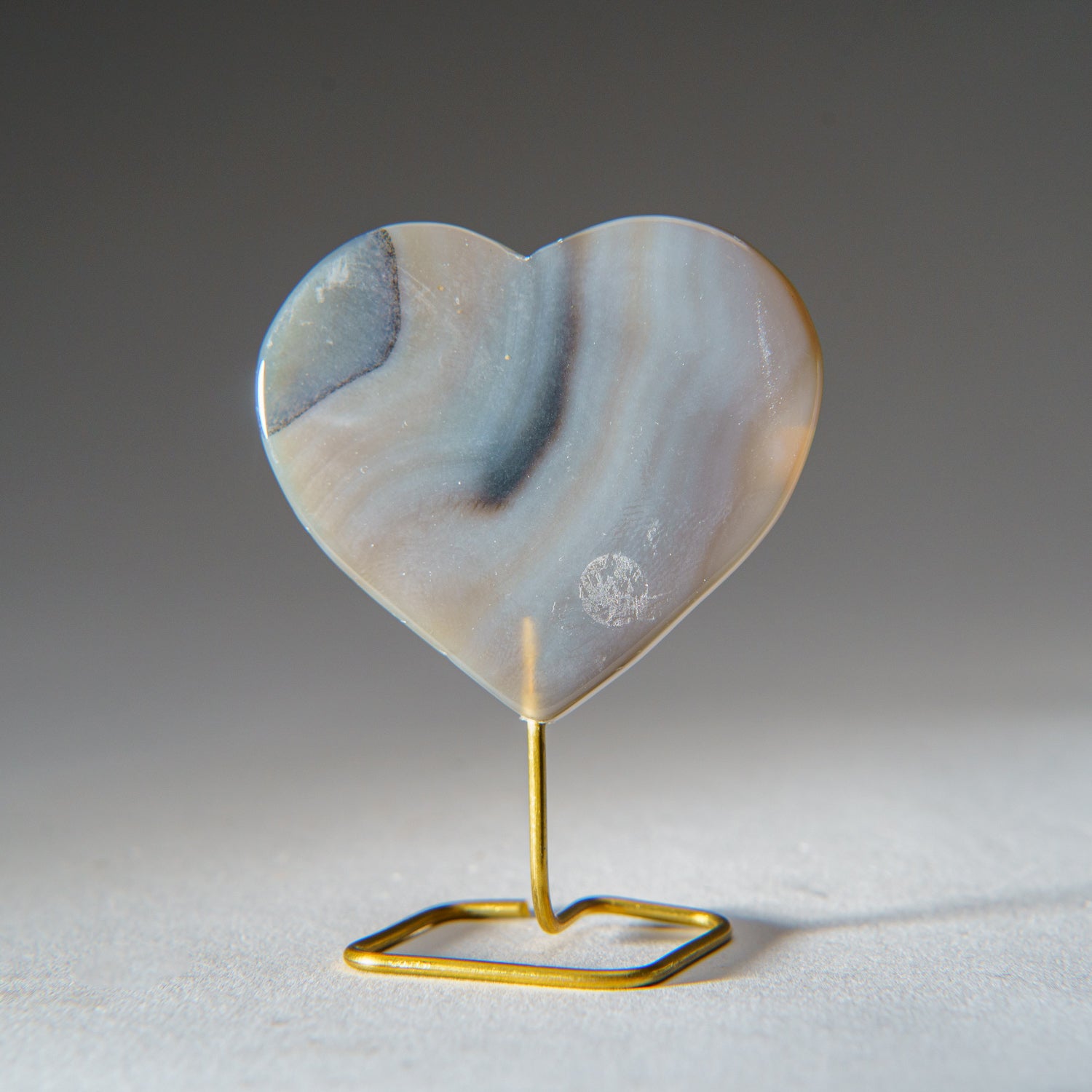 Polished Banded Agate Heart on Custom Metal Stand (47.6 grams)