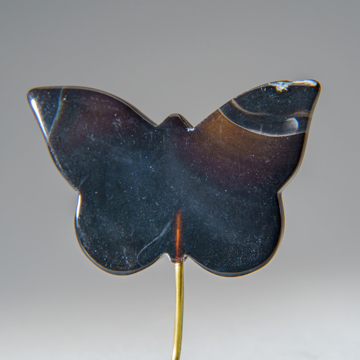 Polished Banded Agate Butterfly on Custom Metal Stand (37.3 grams)