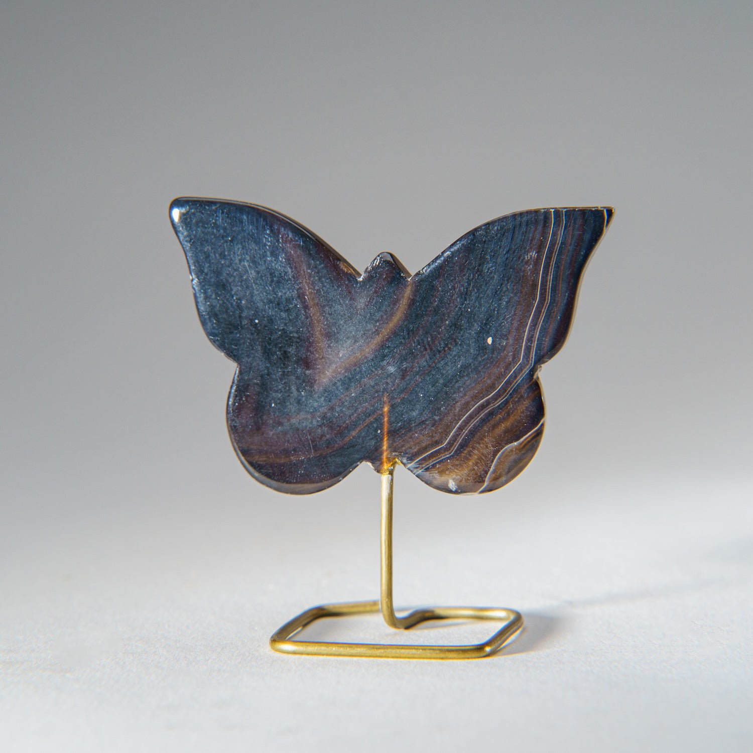 Polished Banded Agate Butterfly on Custom Metal Stand (36.3 grams)