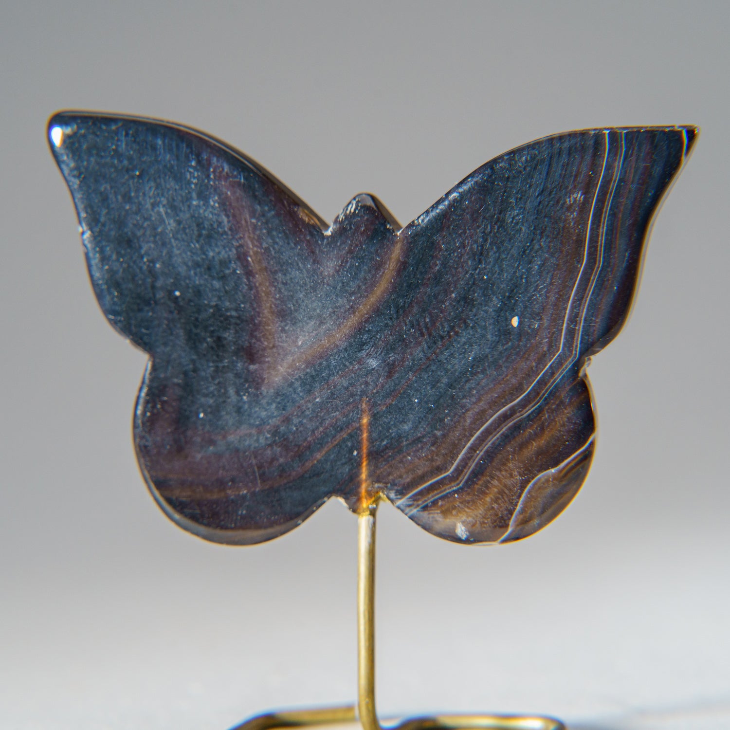 Polished Banded Agate Butterfly on Custom Metal Stand (36.3 grams)