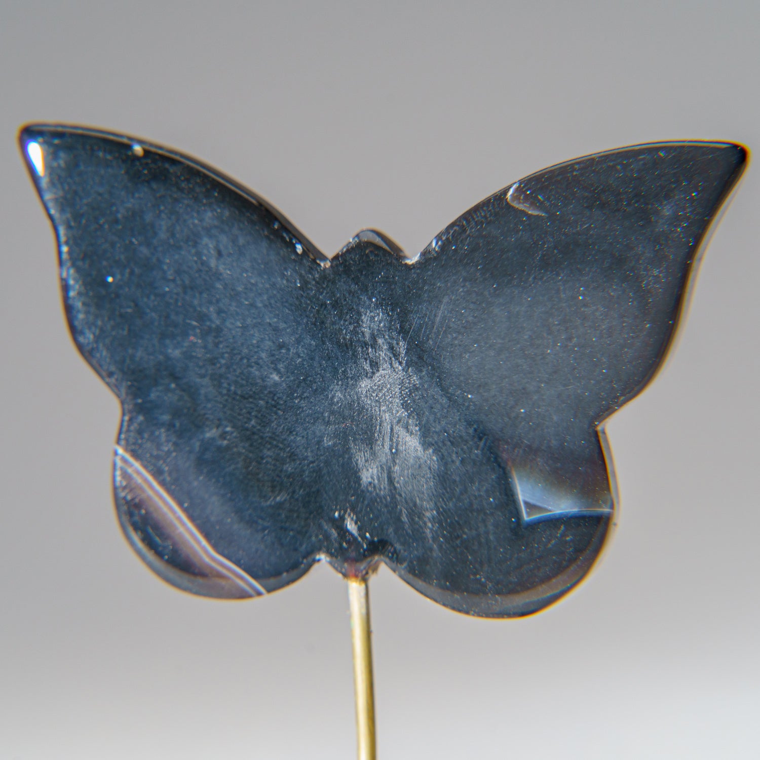 Polished Banded Agate Butterfly on Custom Metal Stand (38.3 grams)