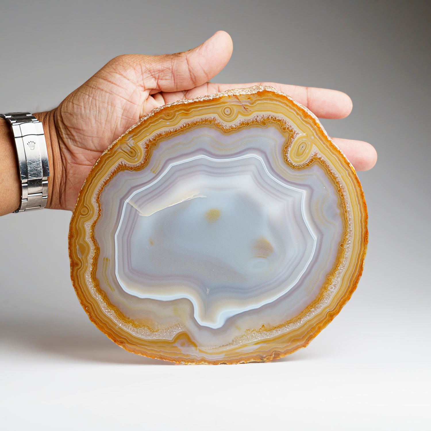 Genuine Banded "Smiley Face" Quartz Agate Slice from Brazil (343.6 grams)