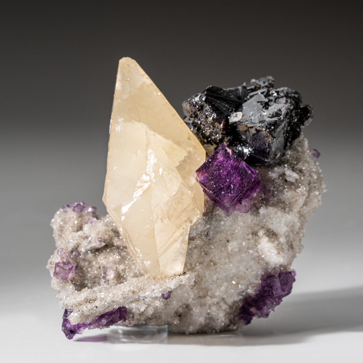 Golden Calcite with Sphalerite and Fluorite Crystal from Elmwood Mine, Tennessee