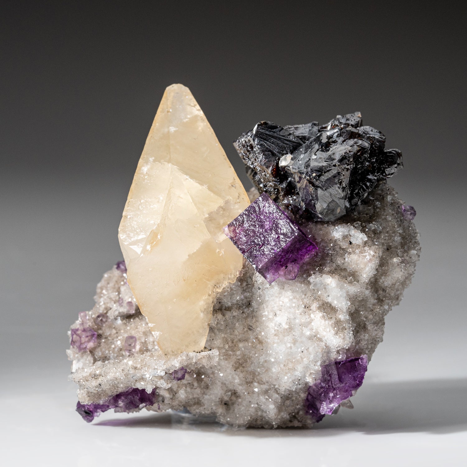 Golden Calcite with Sphalerite and Fluorite Crystal from Elmwood Mine, Tennessee