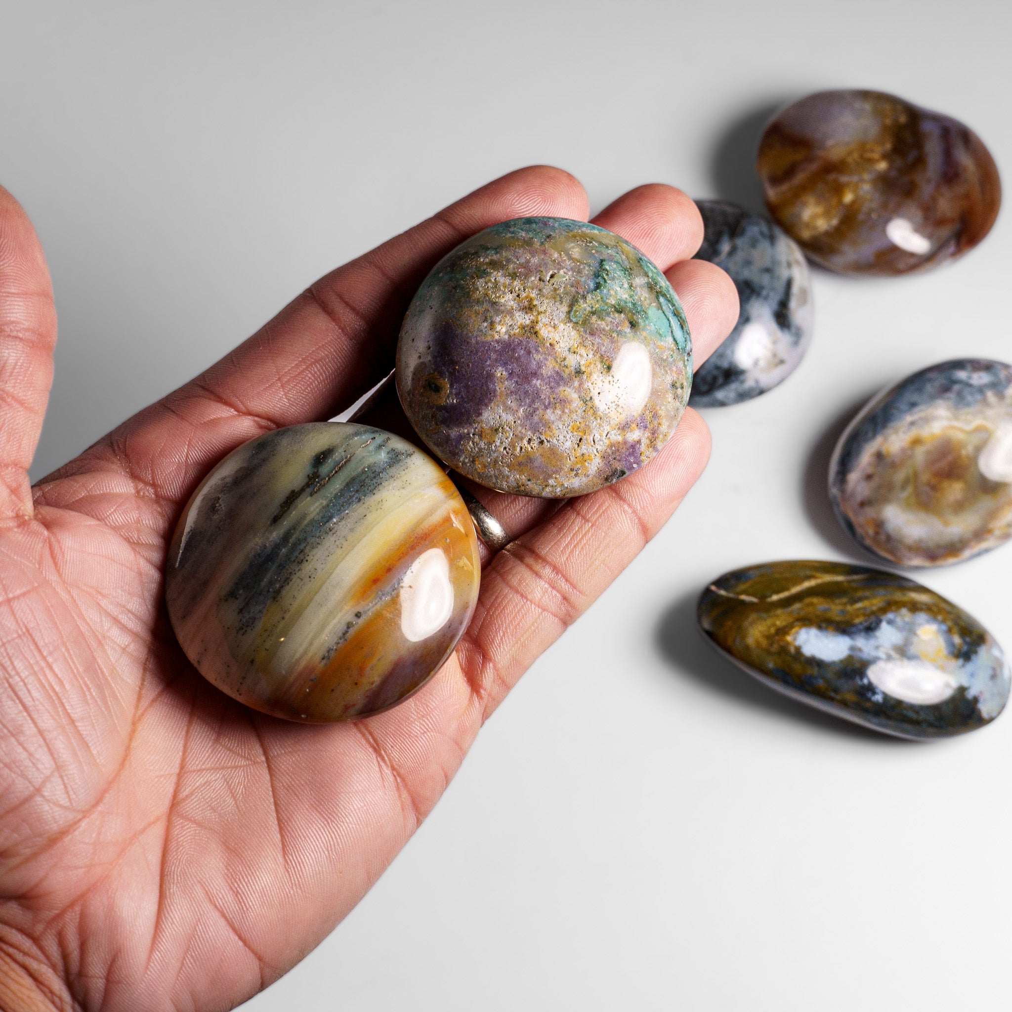 Genuine Polished Ocean Jasper Palm Stone