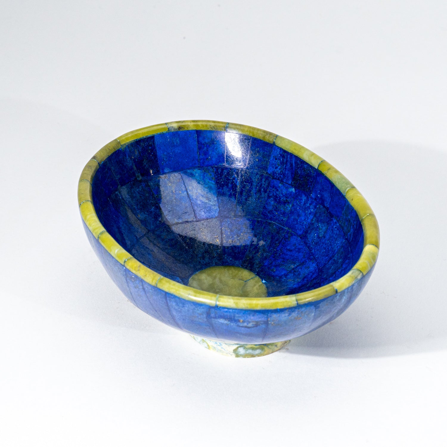 Genuine Polished Lapis Lazuli Oval Bowl With Green Jade Trimming (424.2 grams)
