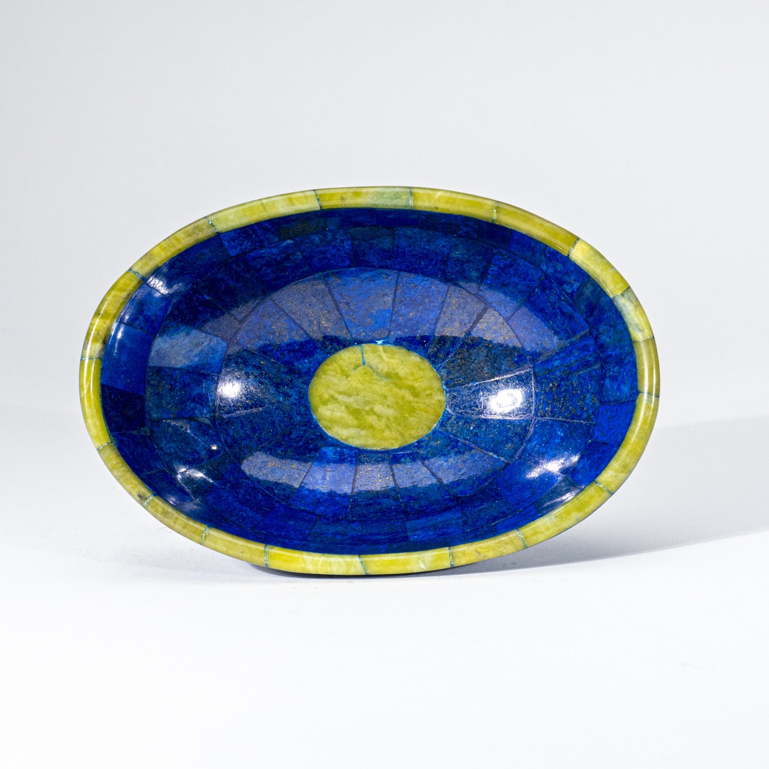 Genuine Polished Lapis Lazuli Oval Bowl With Green Jade Trimming (424.2 grams)