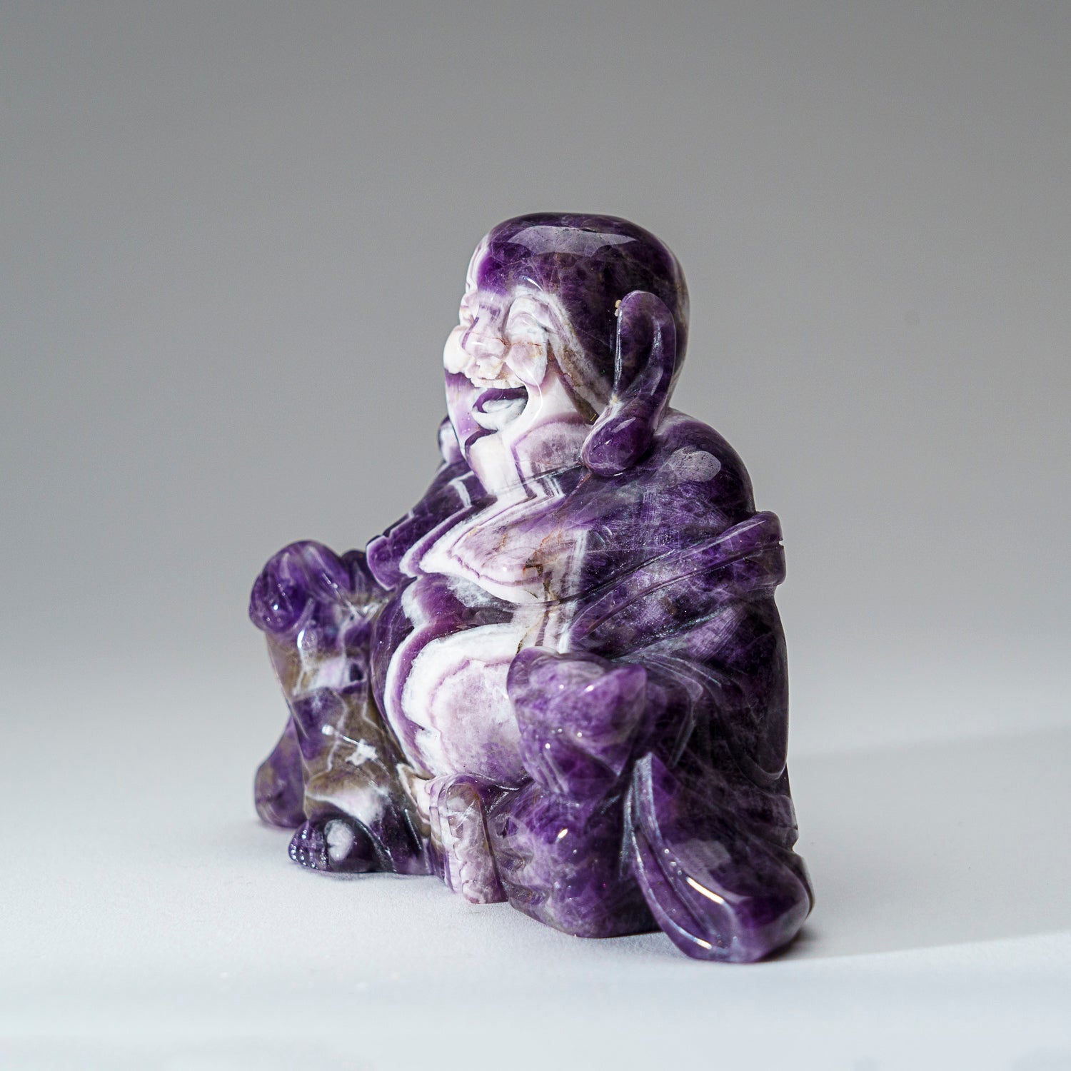 Genuine Polished Chevron Amethyst Buddha Carving (1.75 lbs)