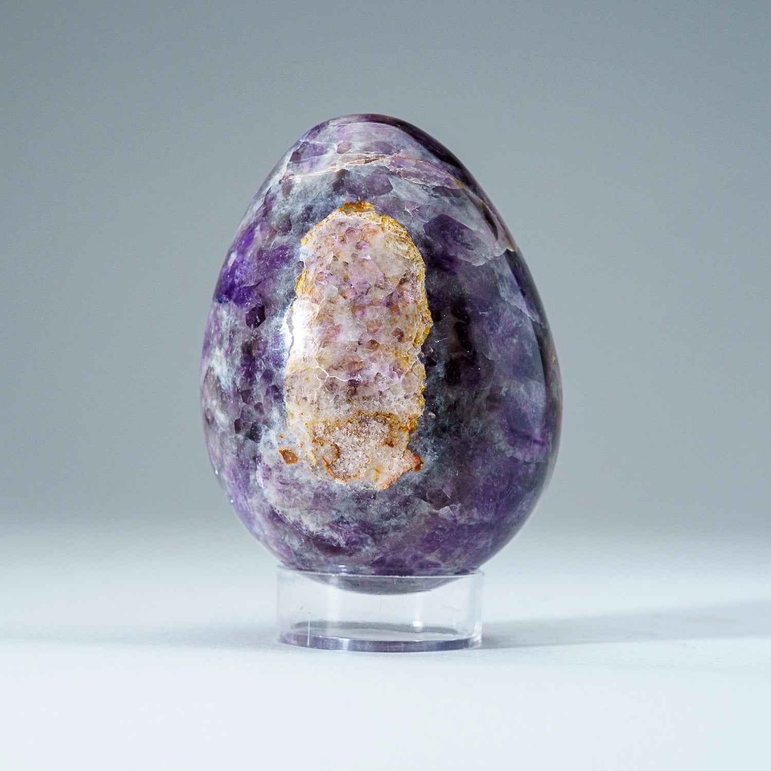 Polished Chevron Amethyst Egg from Brazil (308 grams)