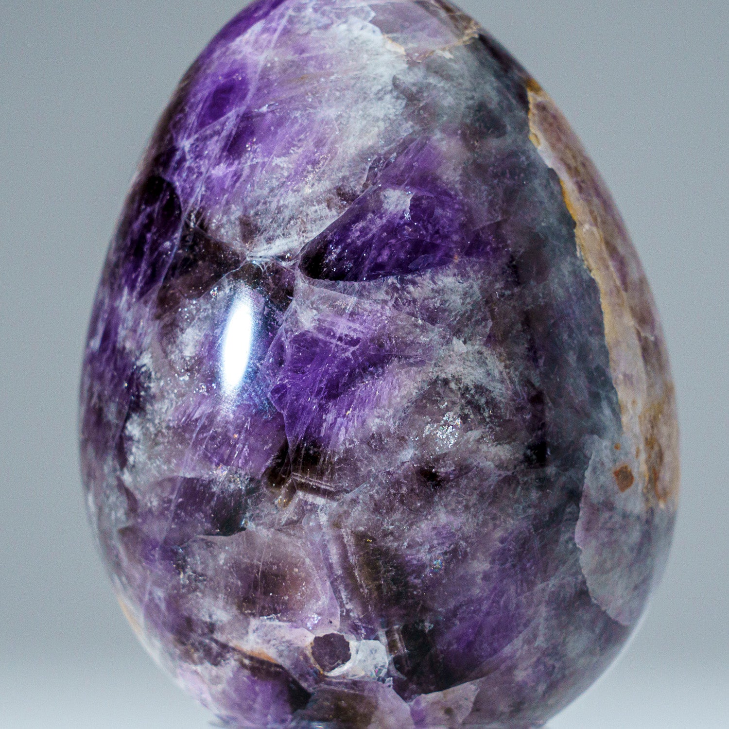 Polished Chevron Amethyst Egg from Brazil (308 grams)