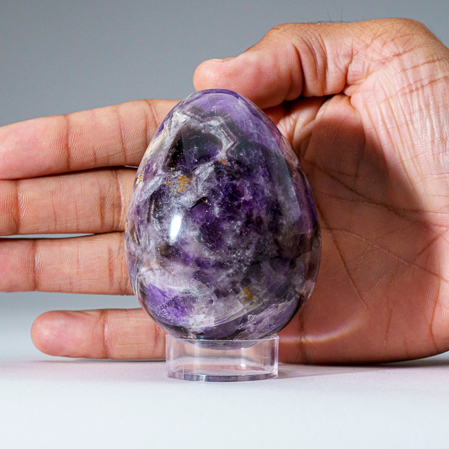 Polished Chevron Amethyst Egg from Brazil (308 grams)