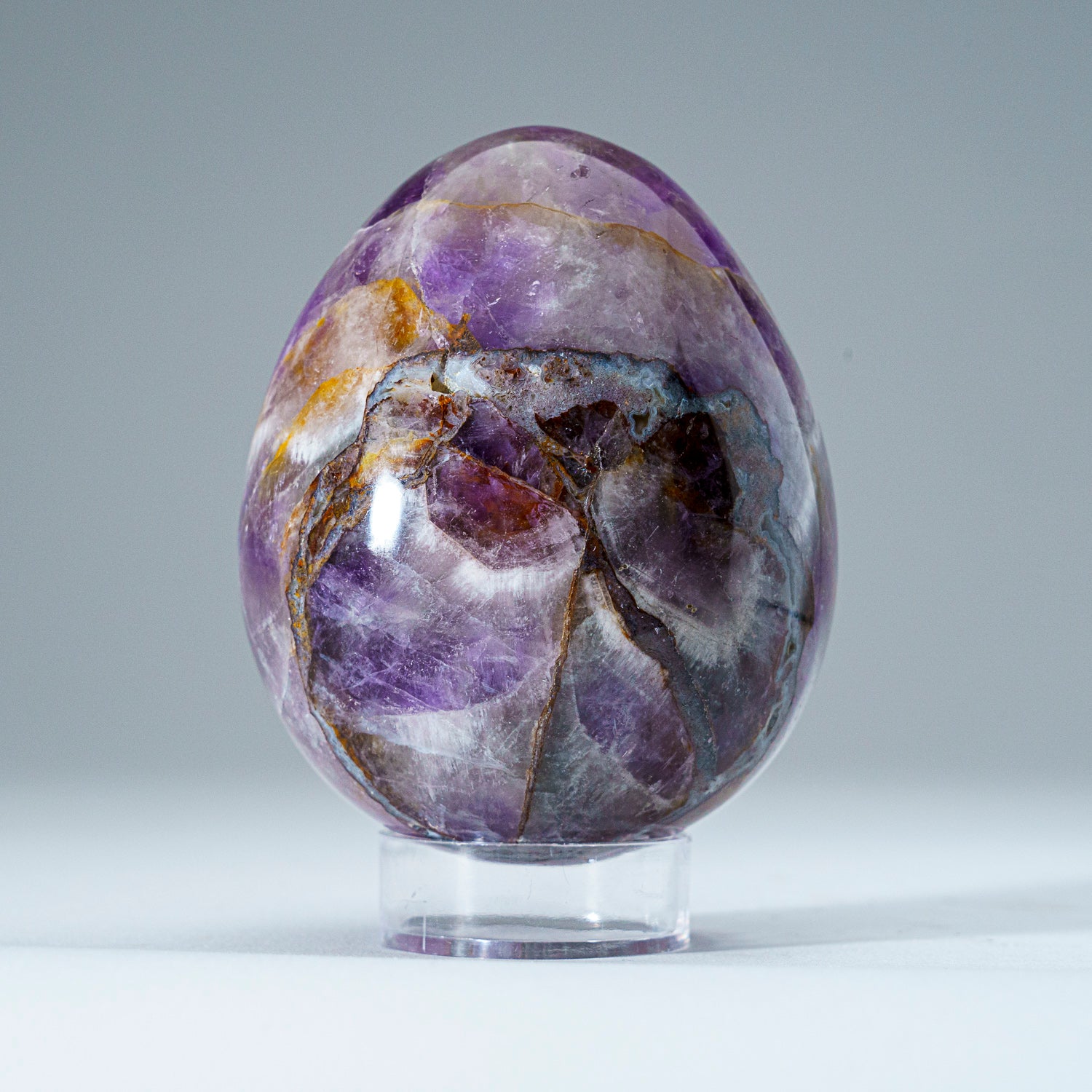 Polished Chevron Amethyst Egg from Brazil (380 grams)