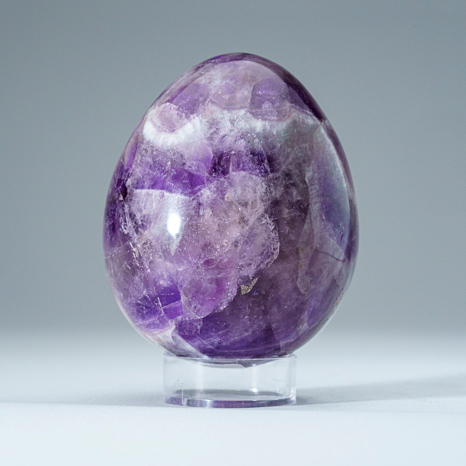 Polished Chevron Amethyst Egg from Brazil (380 grams)