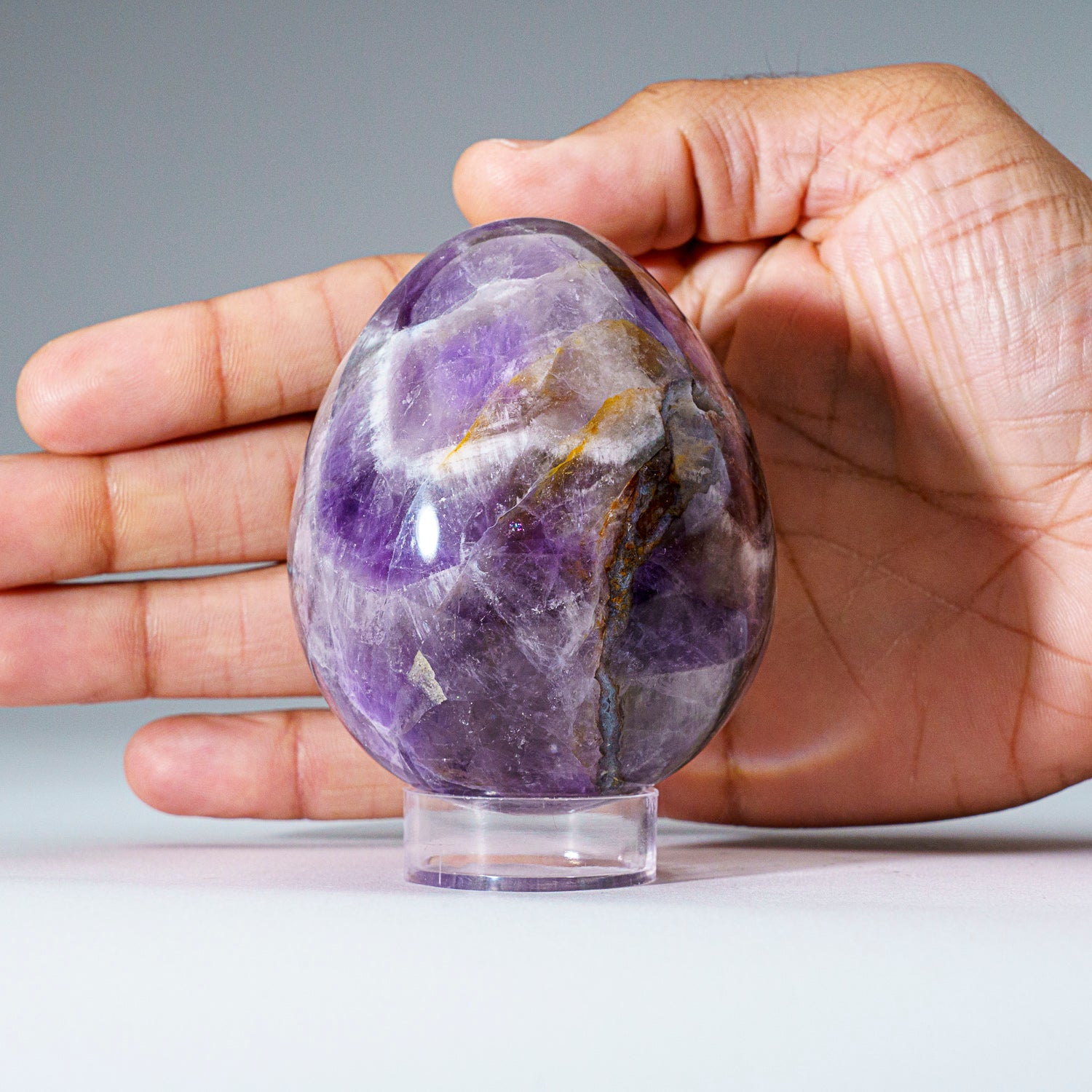 Polished Chevron Amethyst Egg from Brazil (380 grams)