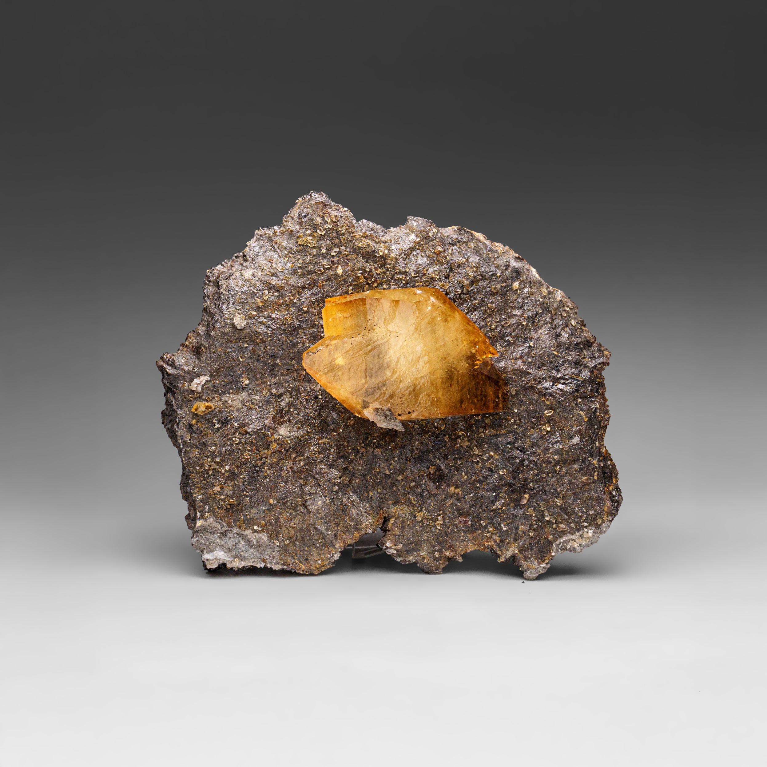 Golden Calcite with Sphalerite Crystal from Elmwood Mine, Tennessee