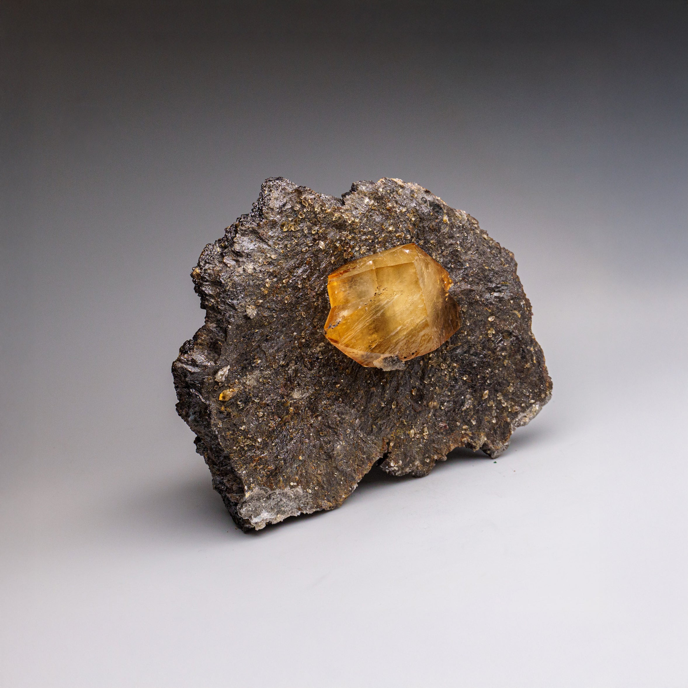 Golden Calcite with Sphalerite Crystal from Elmwood Mine, Tennessee