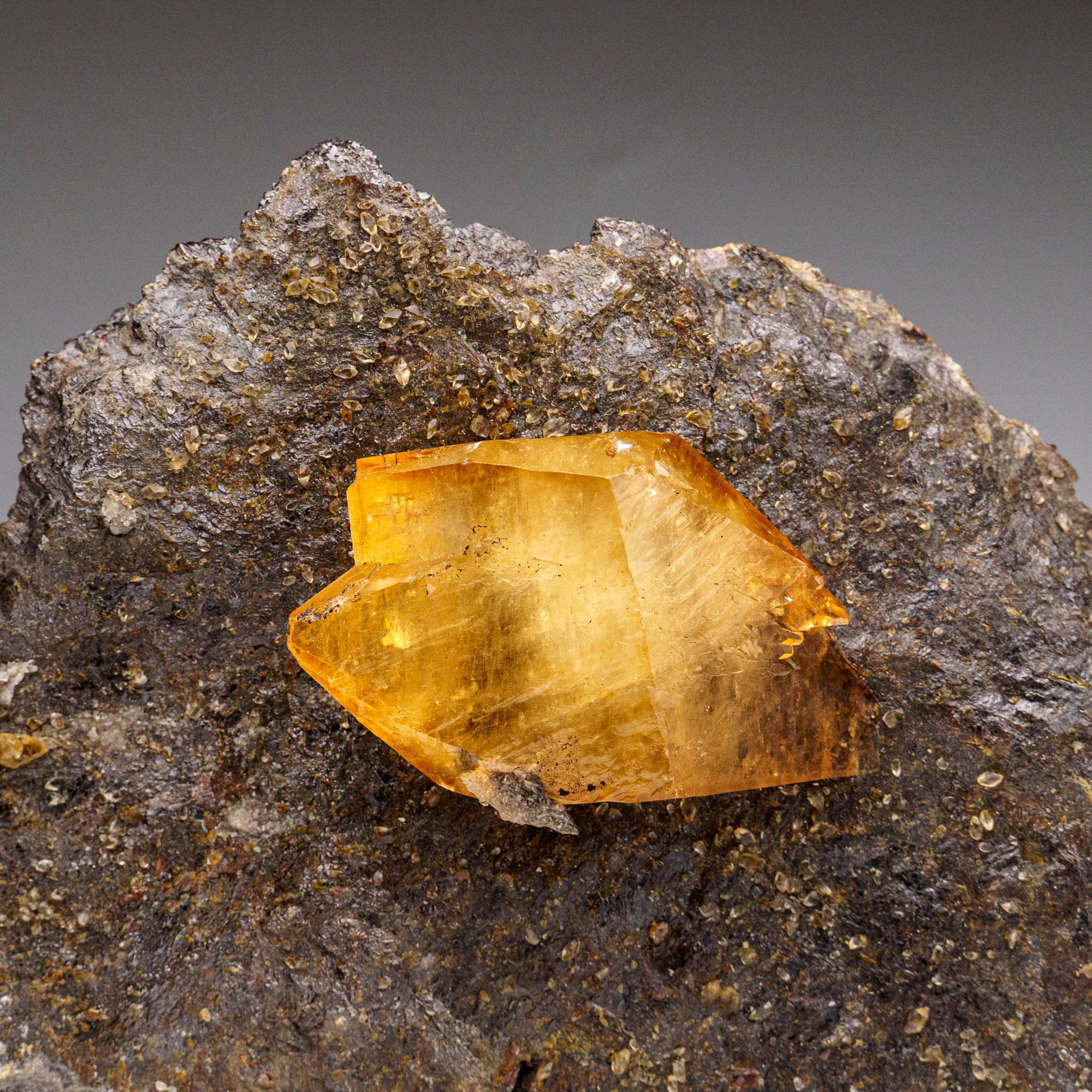 Golden Calcite with Sphalerite Crystal from Elmwood Mine, Tennessee