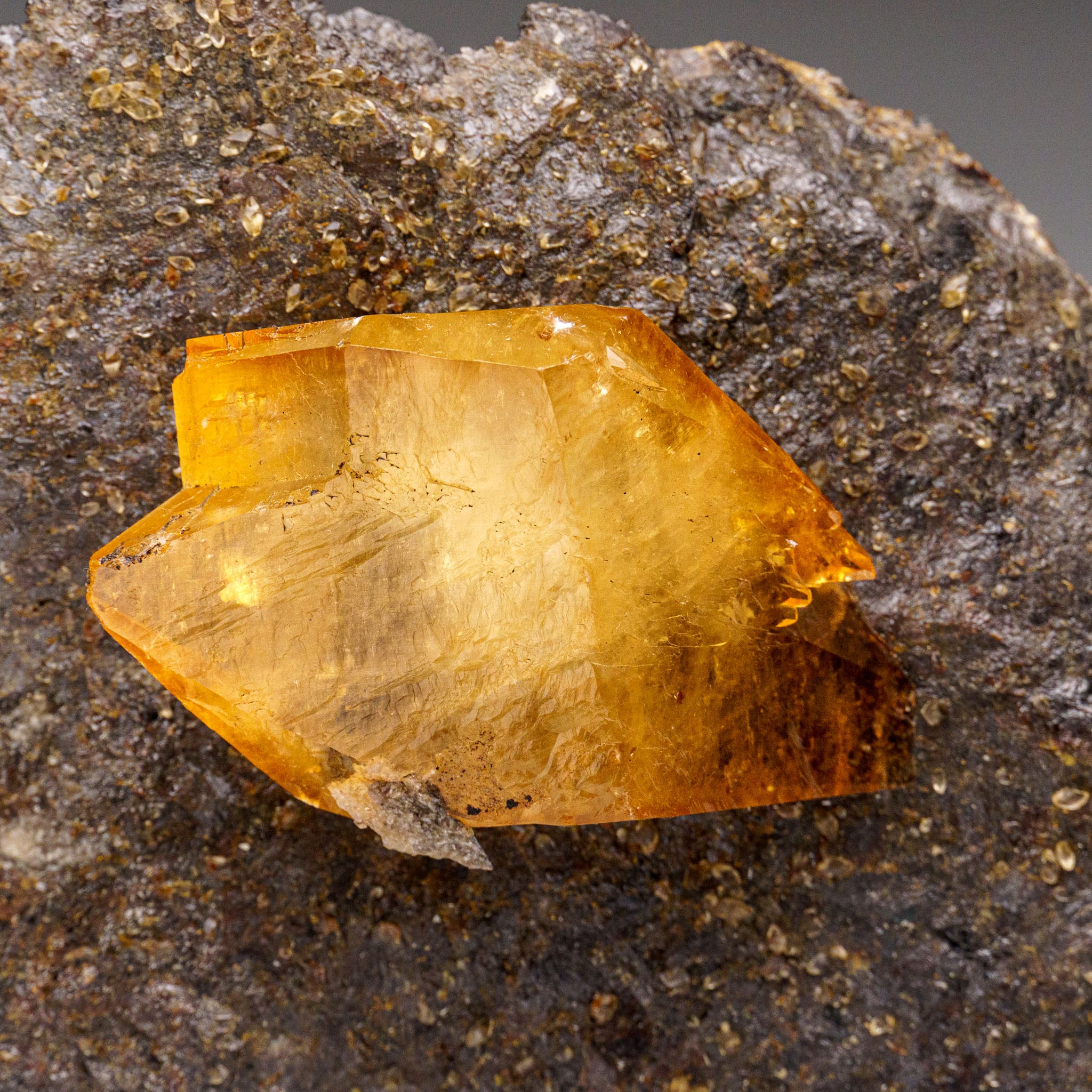 Golden Calcite with Sphalerite Crystal from Elmwood Mine, Tennessee