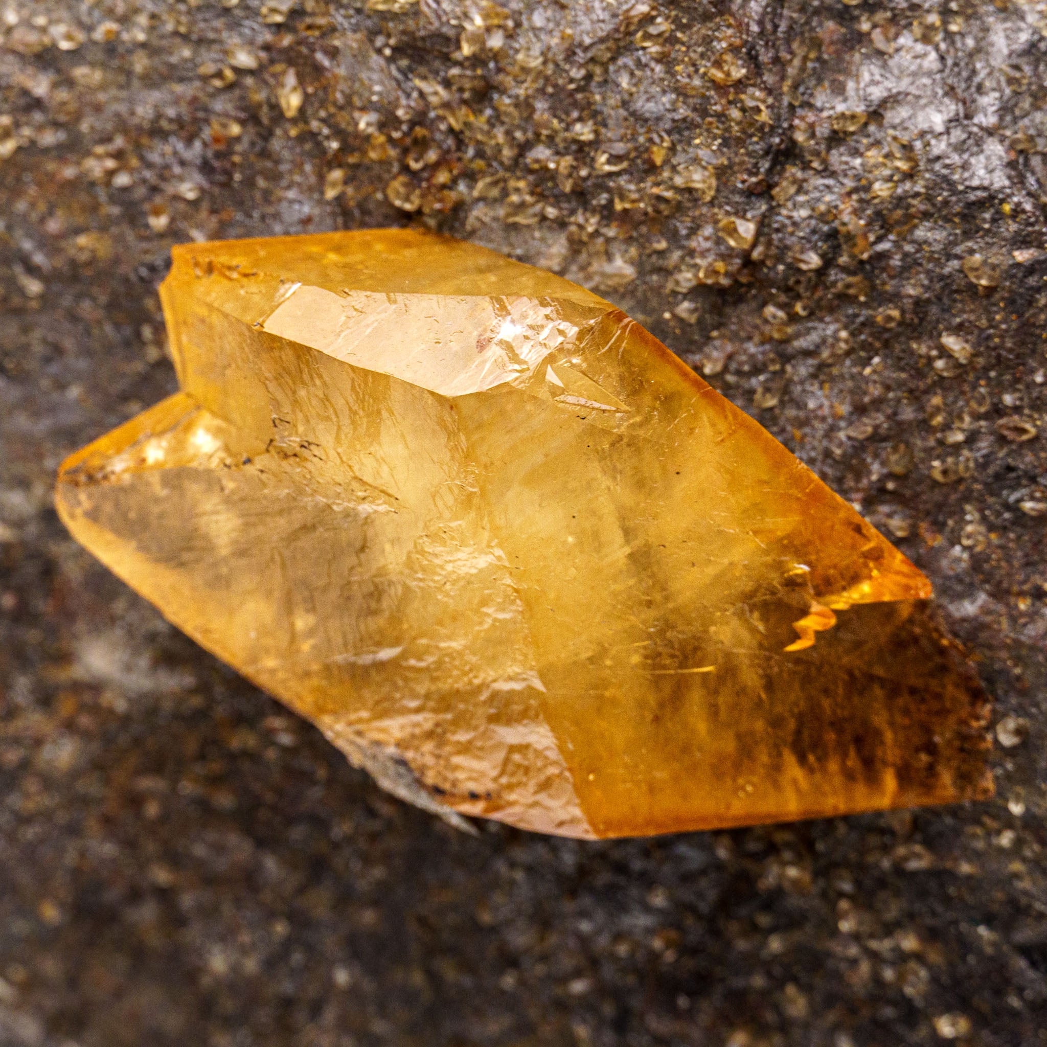 Golden Calcite with Sphalerite Crystal from Elmwood Mine, Tennessee