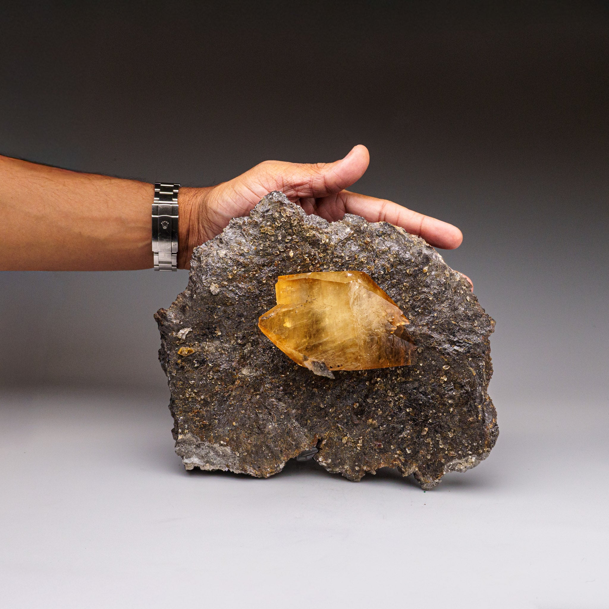 Golden Calcite with Sphalerite Crystal from Elmwood Mine, Tennessee