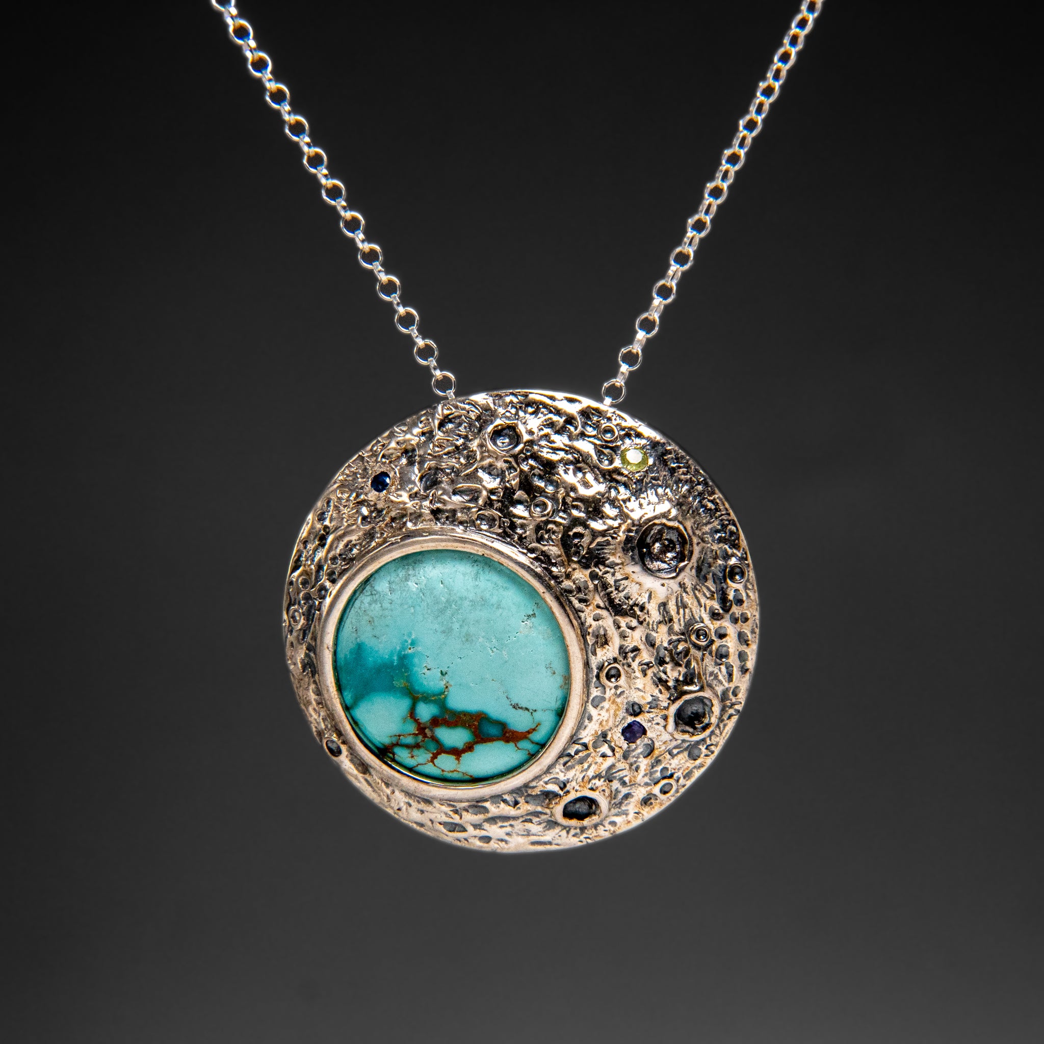 Genuine Turquoise Crescent Moon Pendant with 18" Sterling Silver Chain