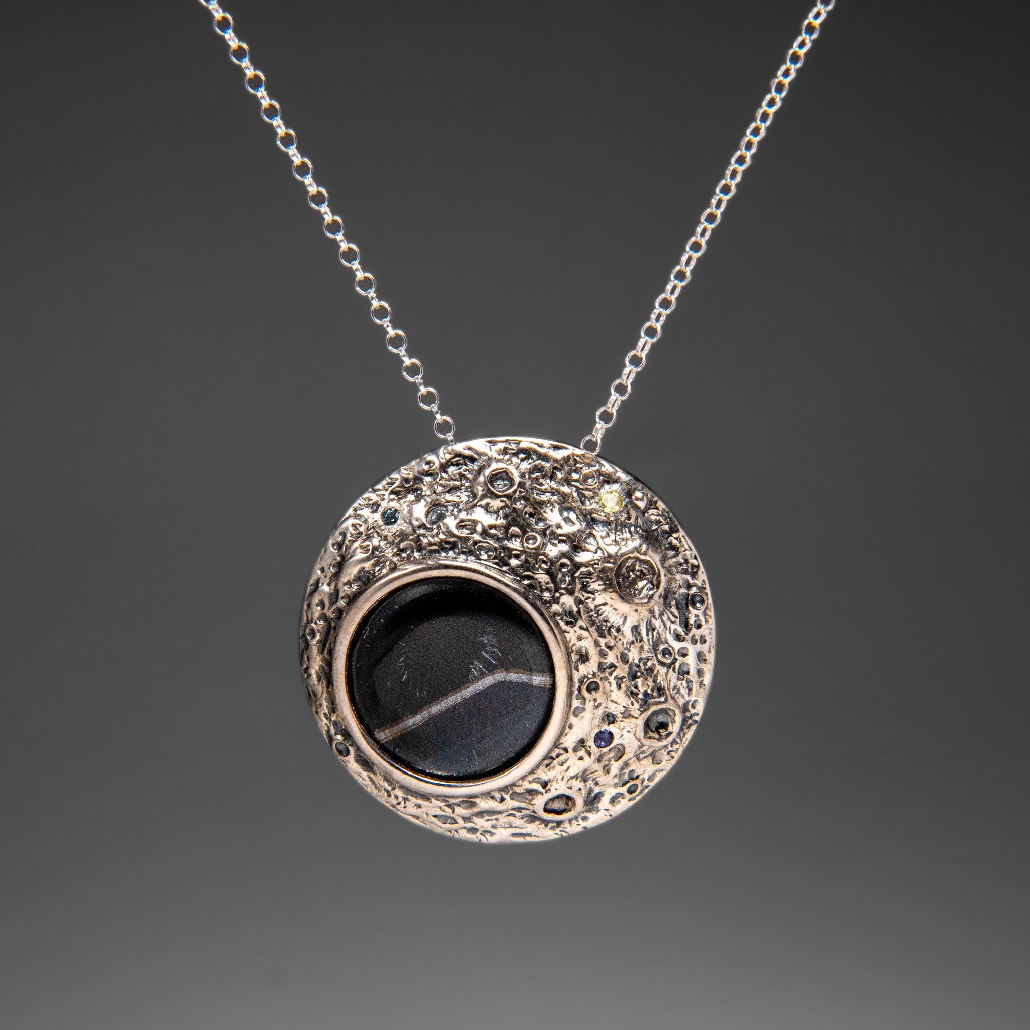 Genuine Onyx Crescent Moon Pendant with 18" Sterling Silver Chain