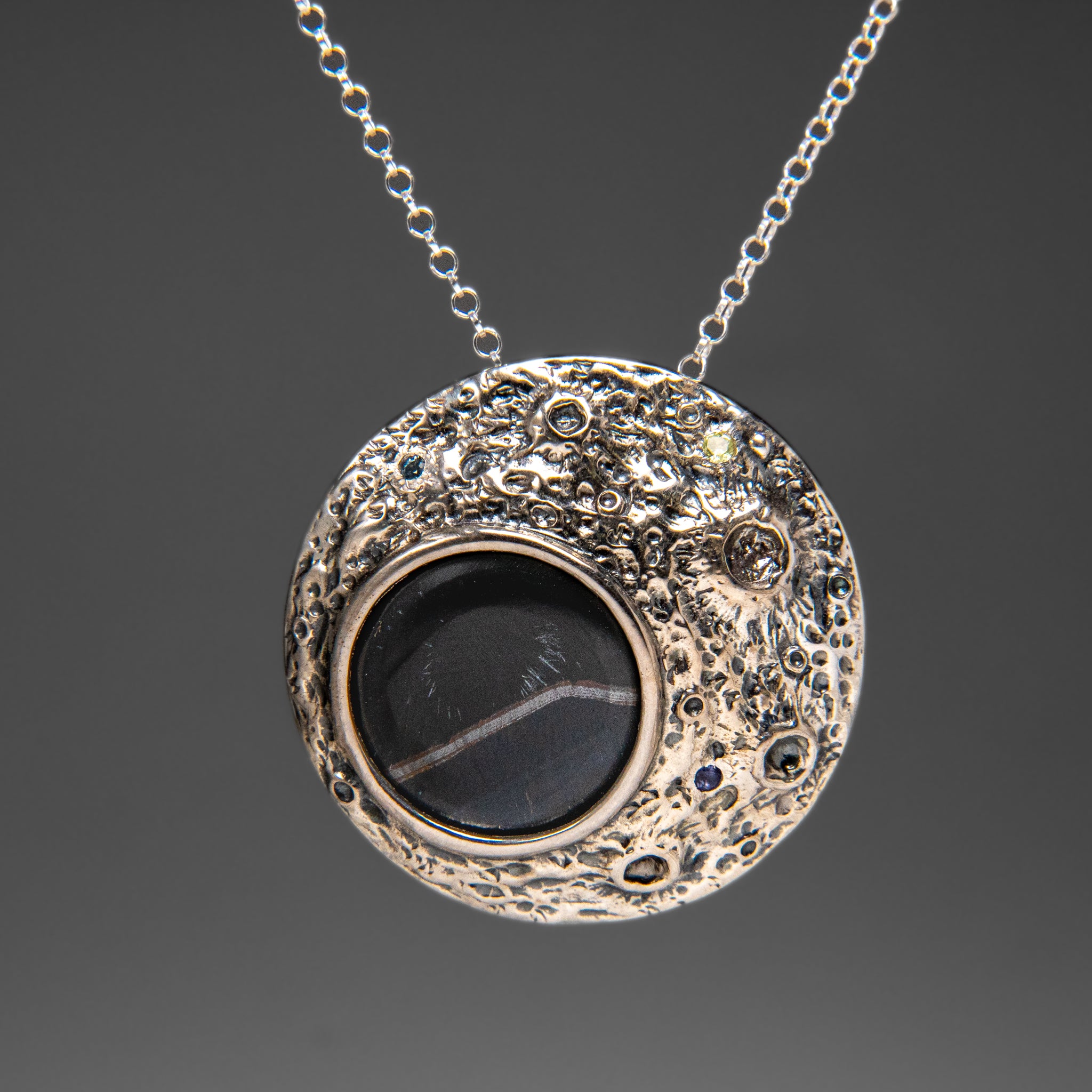 Genuine Onyx Crescent Moon Pendant with 18" Sterling Silver Chain