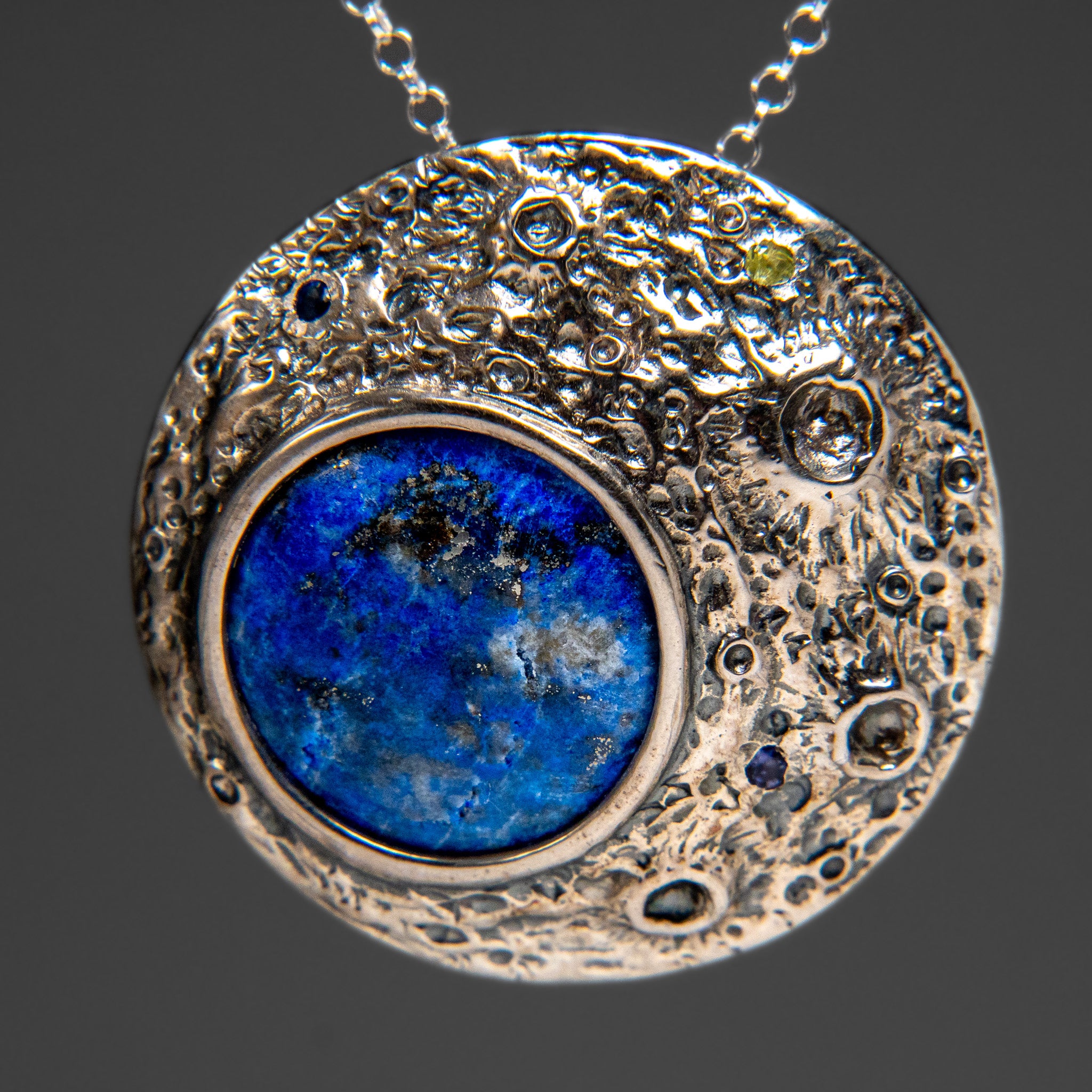 Genuine Lapis Lazuli Crescent Moon Pendant with 18" Sterling Silver Chain