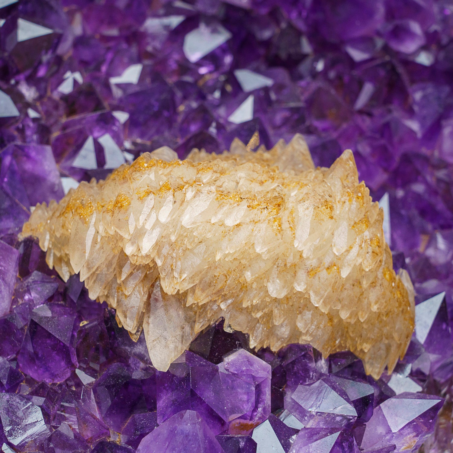 Genuine Amethyst Crystal Cluster with Calcite on Stand from Uruguay (58.5 lbs)