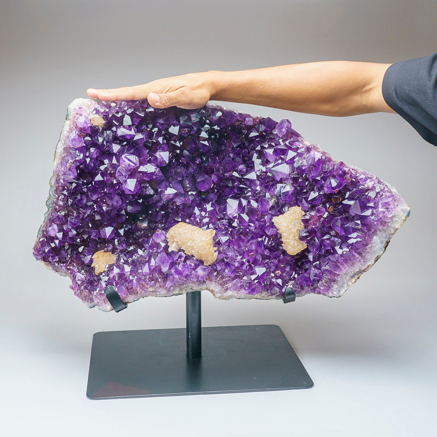 Genuine Amethyst Crystal Cluster with Calcite on Stand from Uruguay (58.5 lbs)