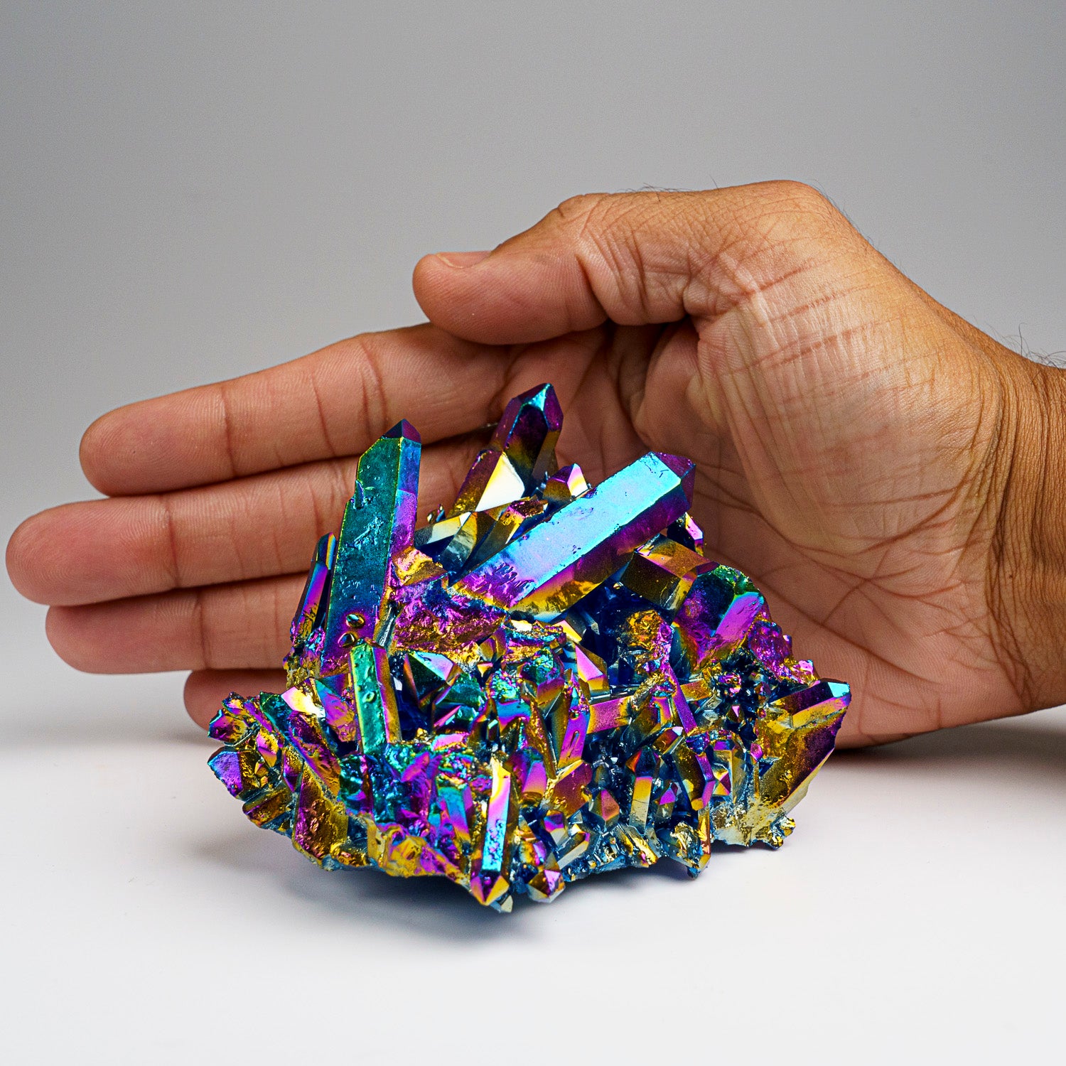 Rainbow Aura Quartz Crystal Cluster (442.9 grams)