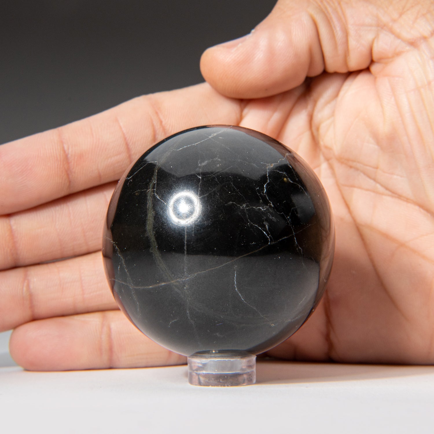 Genuine Polished Black Agate Sphere (2") with Acrylic Display Stand